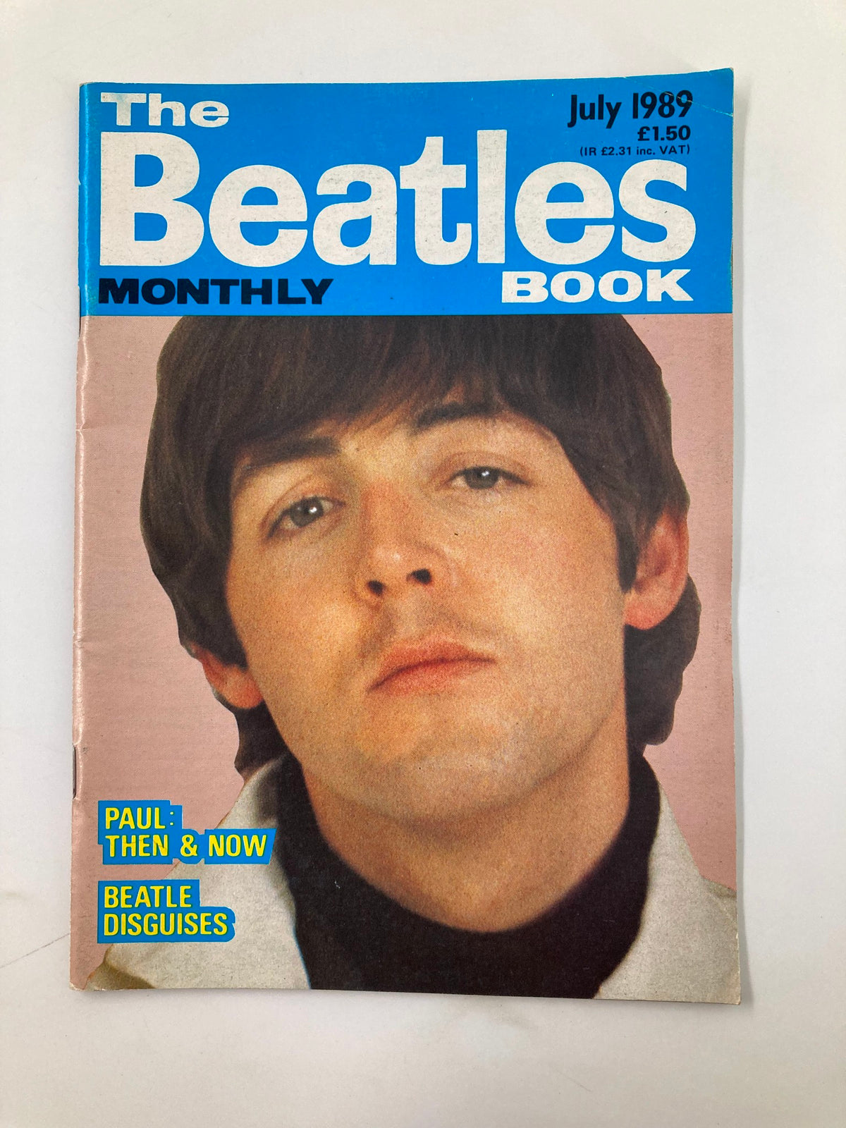 Cover of the VTG The Beatles Book Monthly Magazine from July 1989, No. 159 featuring Paul McCartney. The magazine highlights 'Paul: Then & Now' and 'Beatle Disguises' with a colorful blue and pink layout.