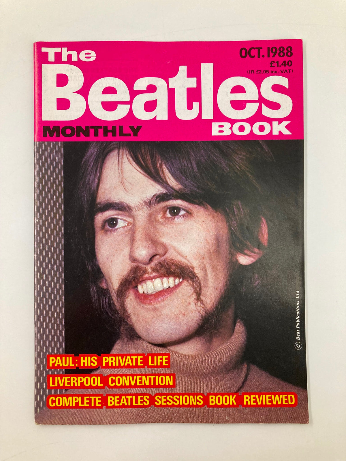 The Beatles Book Monthly Magazine, October 1988, No. 150 featuring George Harrison on the cover, showcasing colorful design and notable headlines.