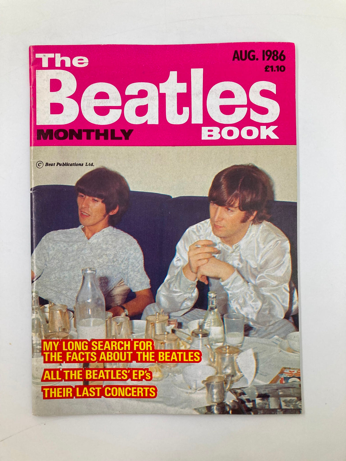 The Beatles Book Monthly Magazine August 1986, Issue #124 featuring an iconic cover with images and text discussing their last concert and notable moments in their career.