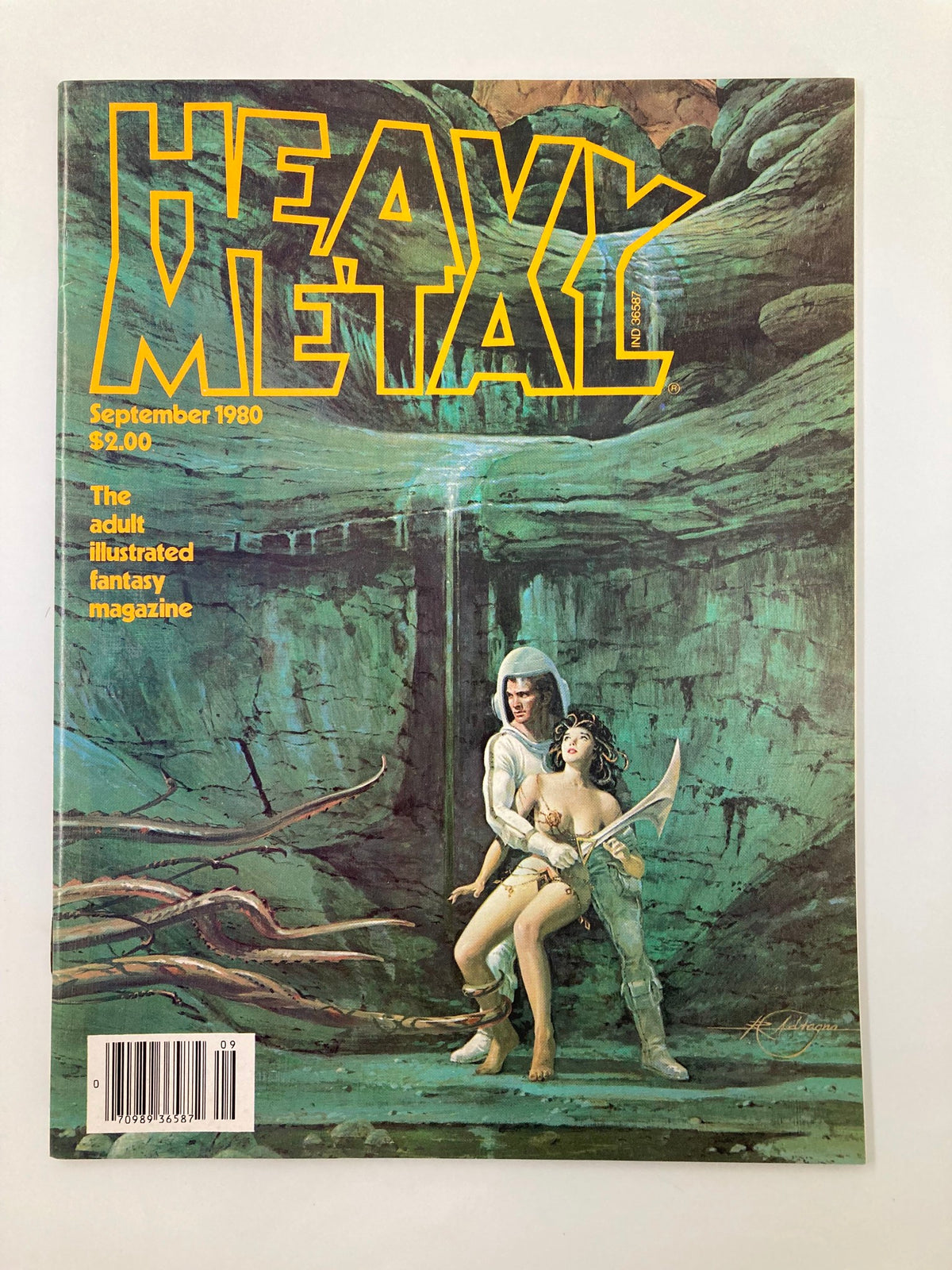 Cover of VTG Heavy Metal Magazine September 1980 featuring vibrant artwork and illustration, titled 'It Came from Mount St Helens', showcasing an adventurous scene with fantasy elements.