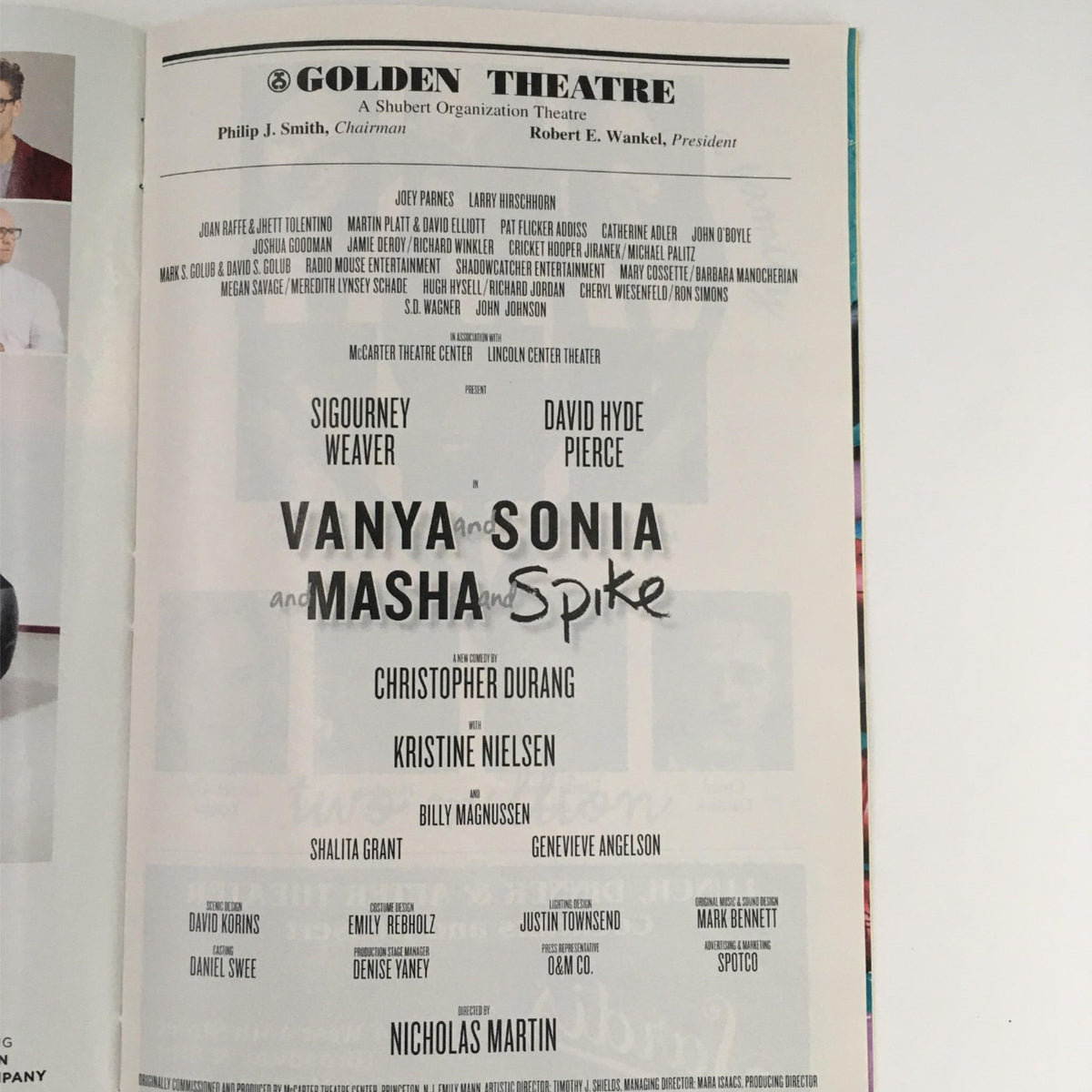Cast list for 'Vanya and Sonia and Masha and Spike' in the 2013 Playbill at the Golden Theatre, directed by Nicholas Martin.
