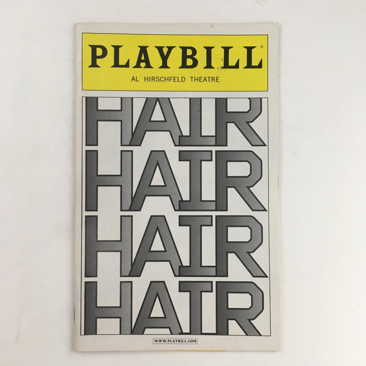 2010 Playbill for Hair by Diane Paulus, Joey Parnes at Al Hirschfeld Theatre featuring the bold title design of 'HAIR'.