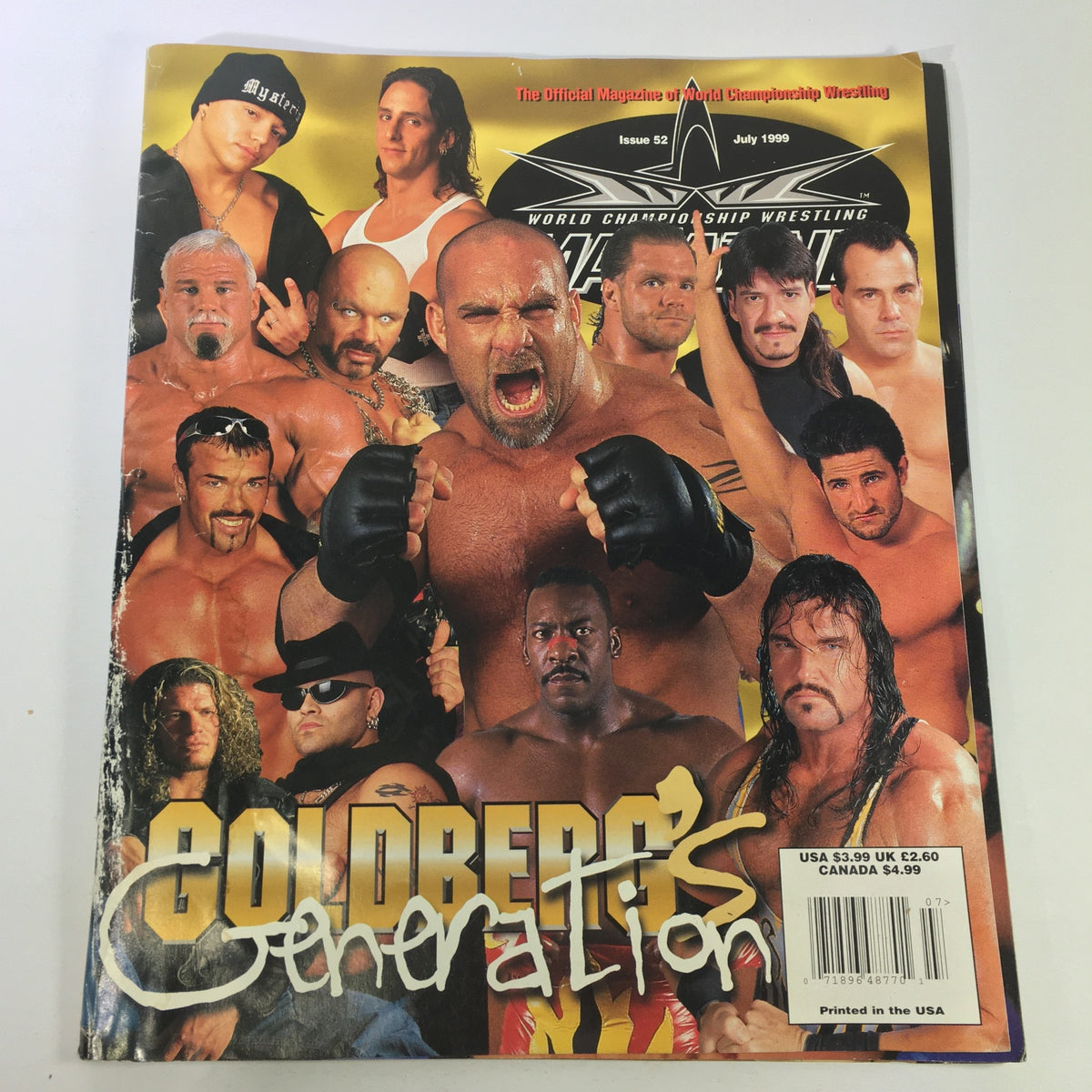 Vintage World Championship Wrestling Magazine from July 1999, featuring Bill Goldberg's Generation on the cover with various wrestling stars.