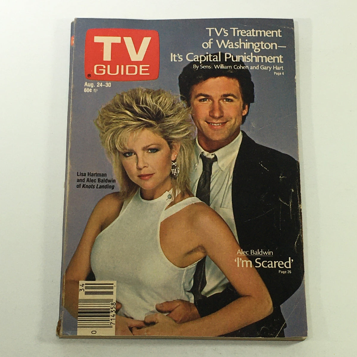 VTG TV Guide Magazine August 24-30 1985 featuring Lisa Hartman and Alec Baldwin on the cover, showcasing a nostalgic moment from 1980s television history.
