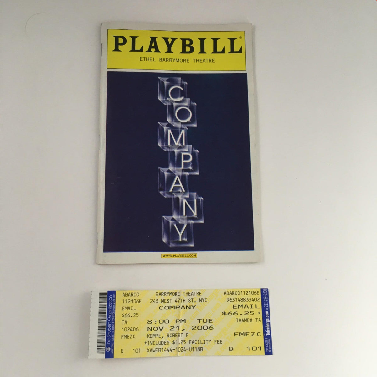 2006 Playbill Company Opening Night featuring Raul Esparza and John Doyle at the Ethel Barrymore Theatre with the original ticket included.