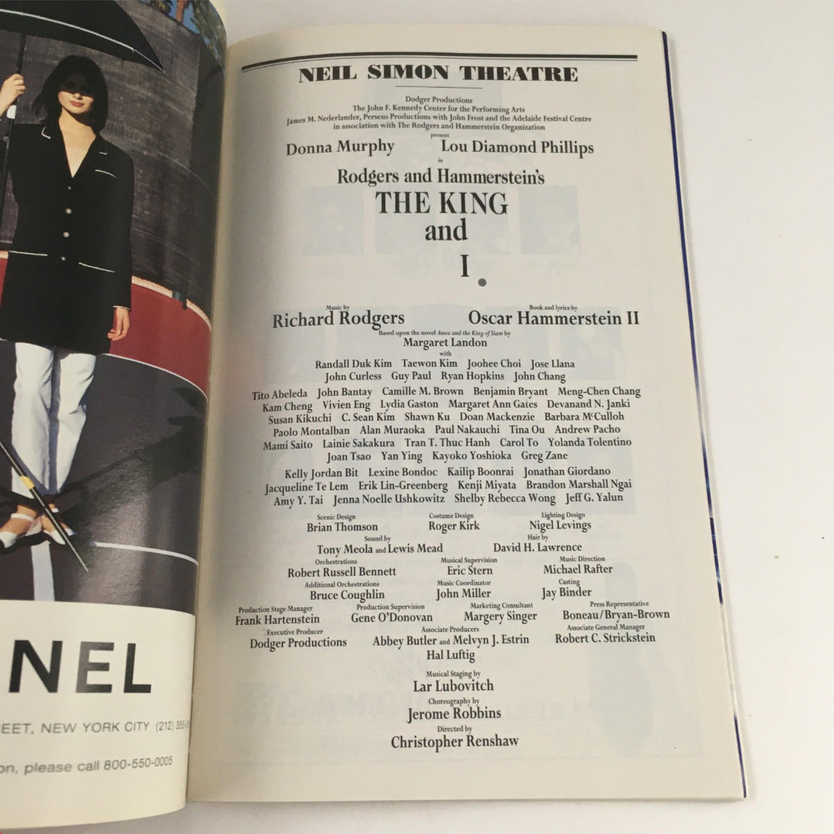 Casting details page from the 1996 Playbill for The King and I, highlighting the performances of Donna Murphy and Lou Diamond Phillips.