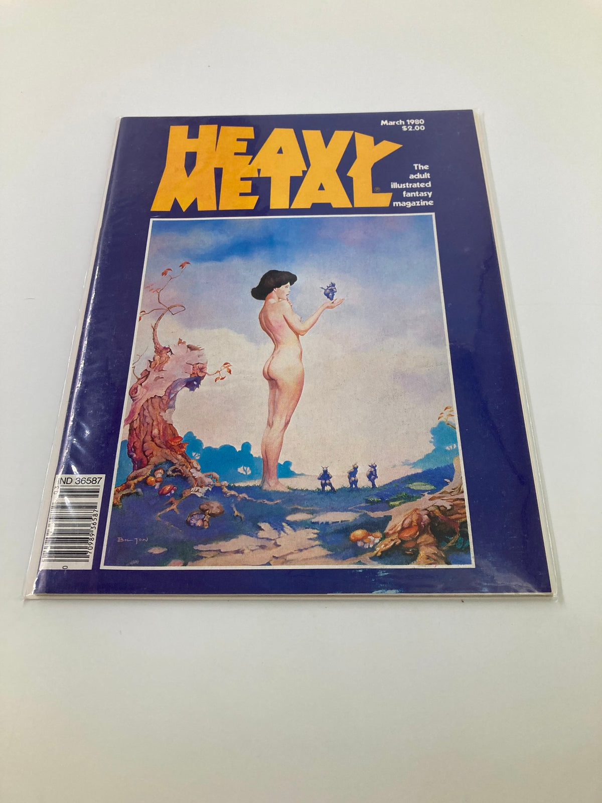Another view of the cover of VTG Heavy Metal Magazine March 1980, highlighting its vibrant colors and artistic style, emphasizing the adult fantasy theme.