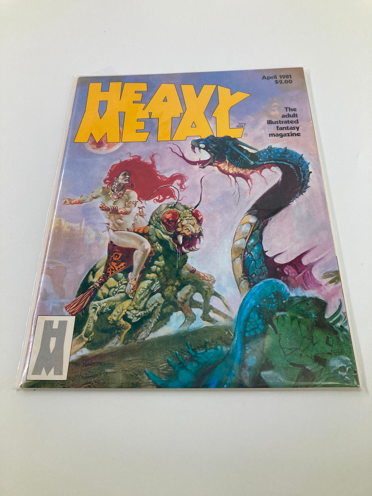 Another view of the cover of VTG Heavy Metal Magazine April 1981, highlighting the iconic vibrant design and distinctive artwork by Esteban Maroto.