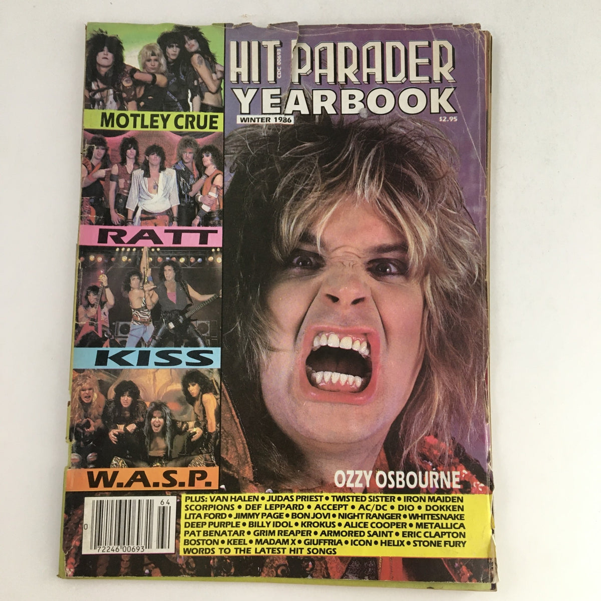 Hit Parader Yearbook Winter 1986 featuring Ozzy Osbourne and Motley Crue on the cover, showcasing iconic heavy metal imagery and band portraits, a collectible magazine from the golden era of rock.
