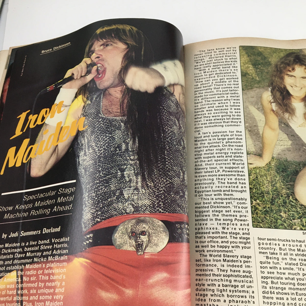 Page in Hit Parader Yearbook Winter 1986 showcasing Bruce Dickinson of Iron Maiden during a live performance.