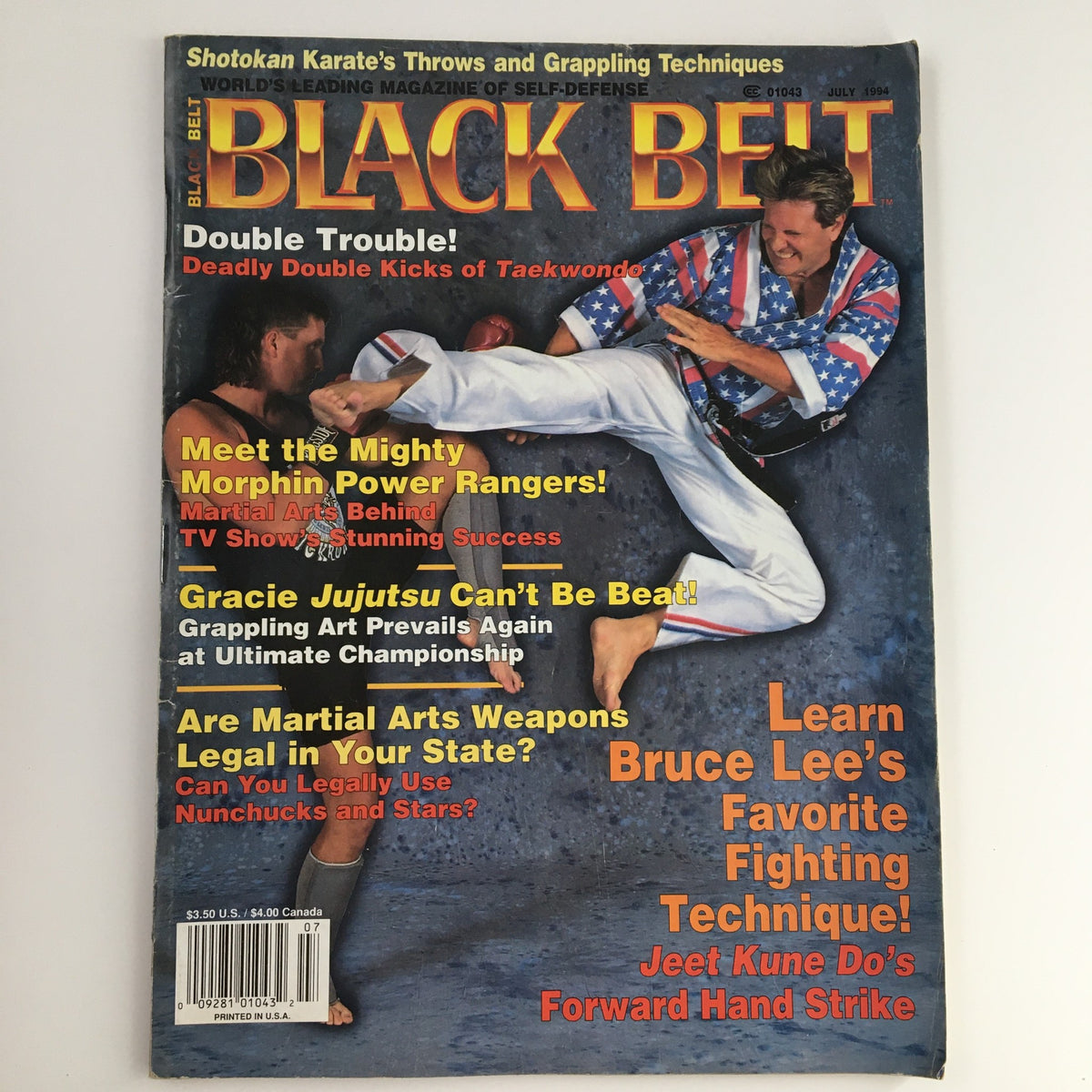 Black Belt Magazine July 1994 featuring martial arts techniques and articles, showcasing key figures like Ben Largusa and Bruce Lee.