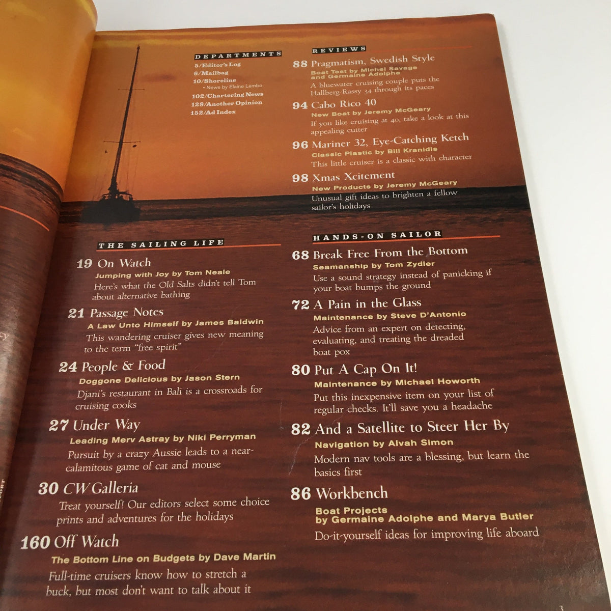 Another interior page of Cruising World Magazine November 1999 with sections covering sailing topics, including 'On Watch' and 'Passage Notes'.