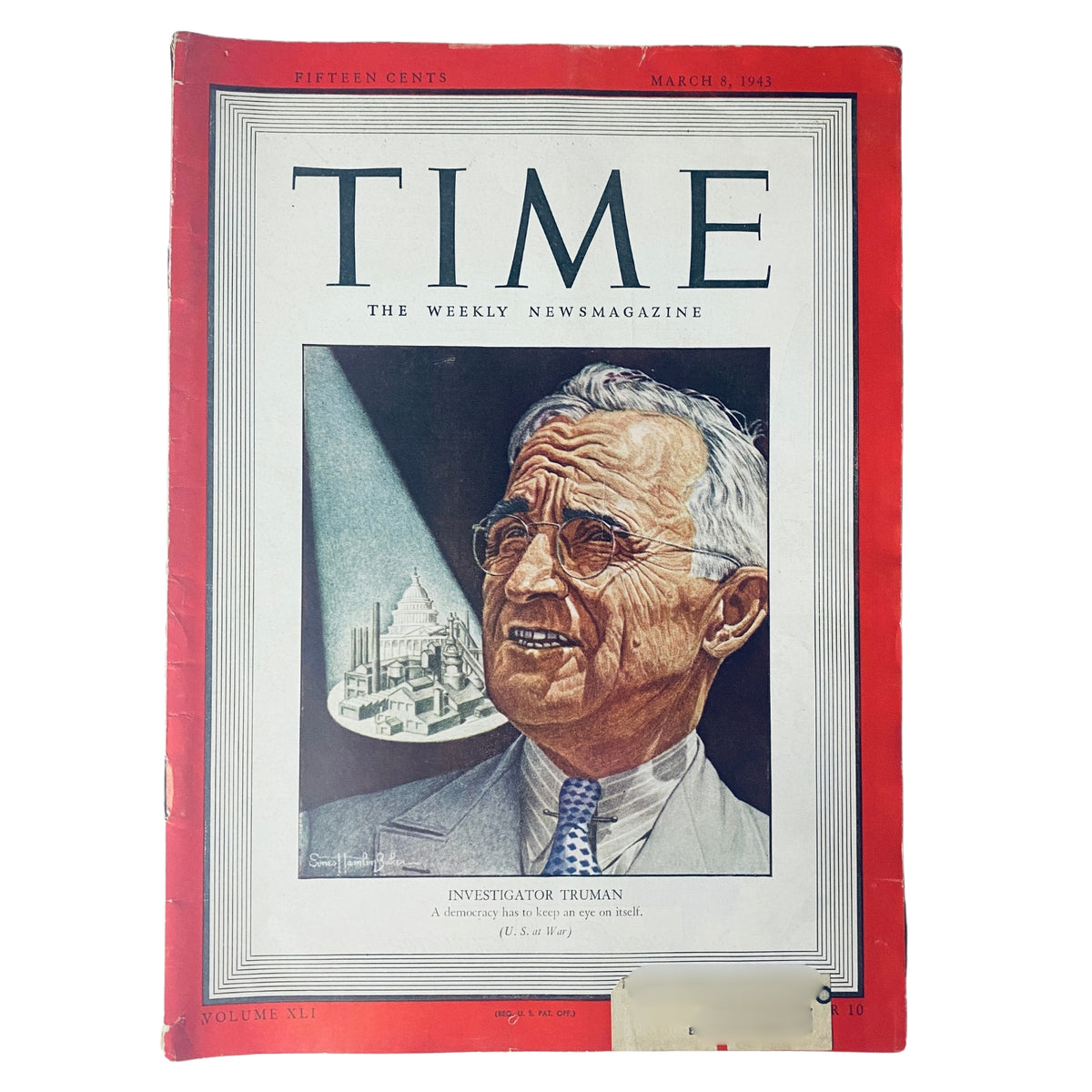 Time Magazine cover from March 8, 1943, featuring Investigator Harry S. Truman, spotlighting his role in investigating the National Defense Program during World War II.