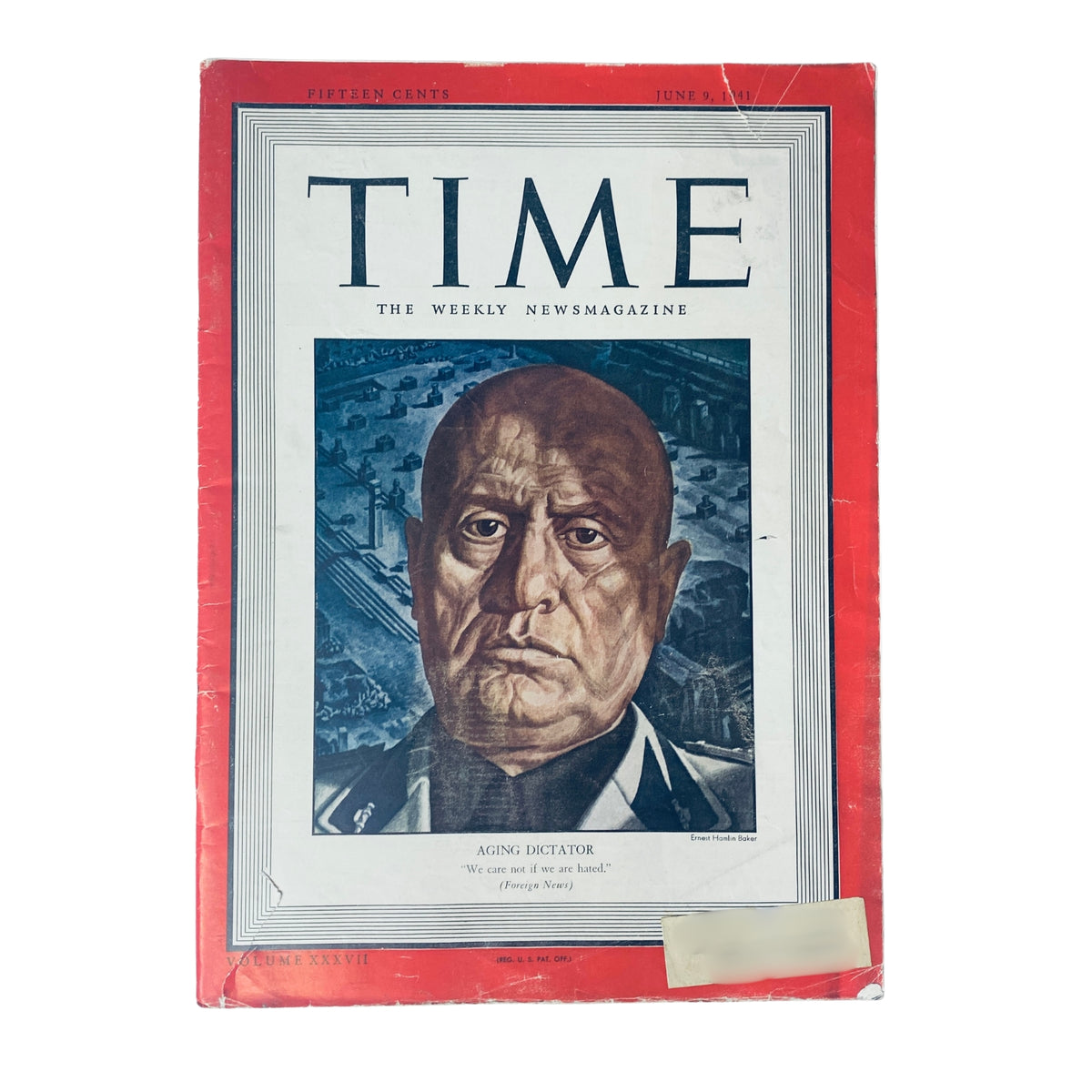 Time Magazine June 9, 1941 Vol 37 No. 23 featuring Benito Mussolini on the cover, depicting him as the 'Aging Dictator' amid World War II themes.