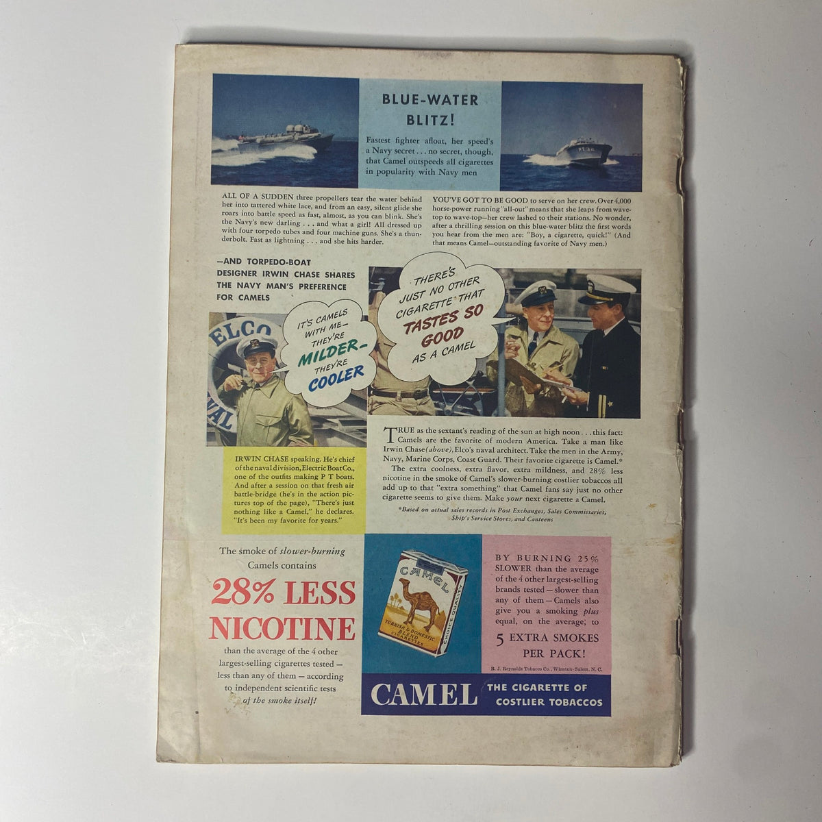 Back cover of Time Magazine November 17, 1941, Vol 38 No 20, displaying Camel cigarette advertisement highlighting Navy men's preference for Camel cigarettes, with colorful graphics and promotional text.