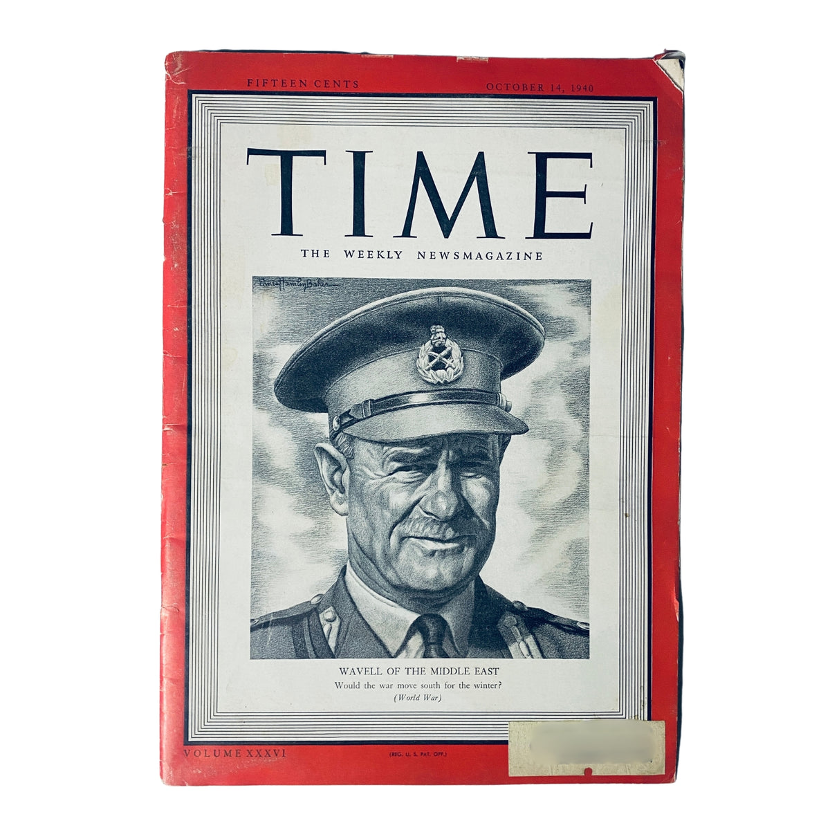 Time Magazine cover from October 14, 1940, featuring General Archibald Wavell, titled 'Wavell of The Middle East', showcasing a historical perspective of World War II.