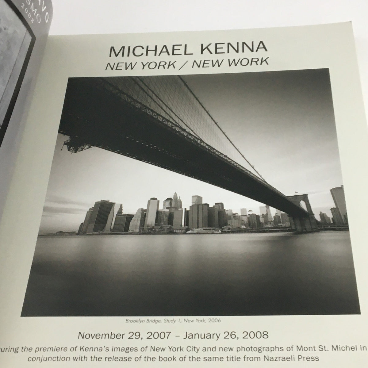 Interior page from Focus Photography Magazine February 2008, featuring a photographic exhibition by Michael Kenna, highlighting New York imagery.
