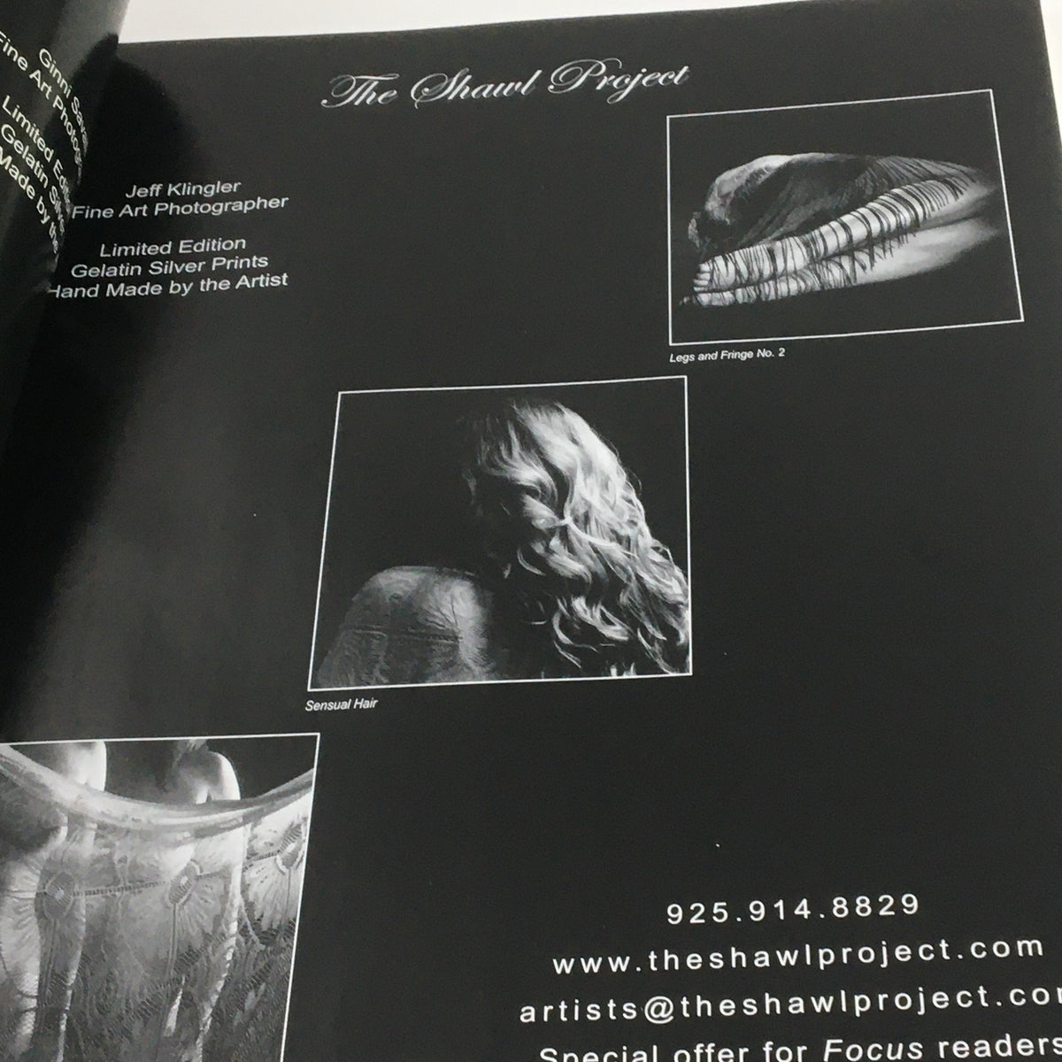 Ad page from Focus Photography Magazine, February 2007, introducing The Shawl Project, displaying fine art photography.