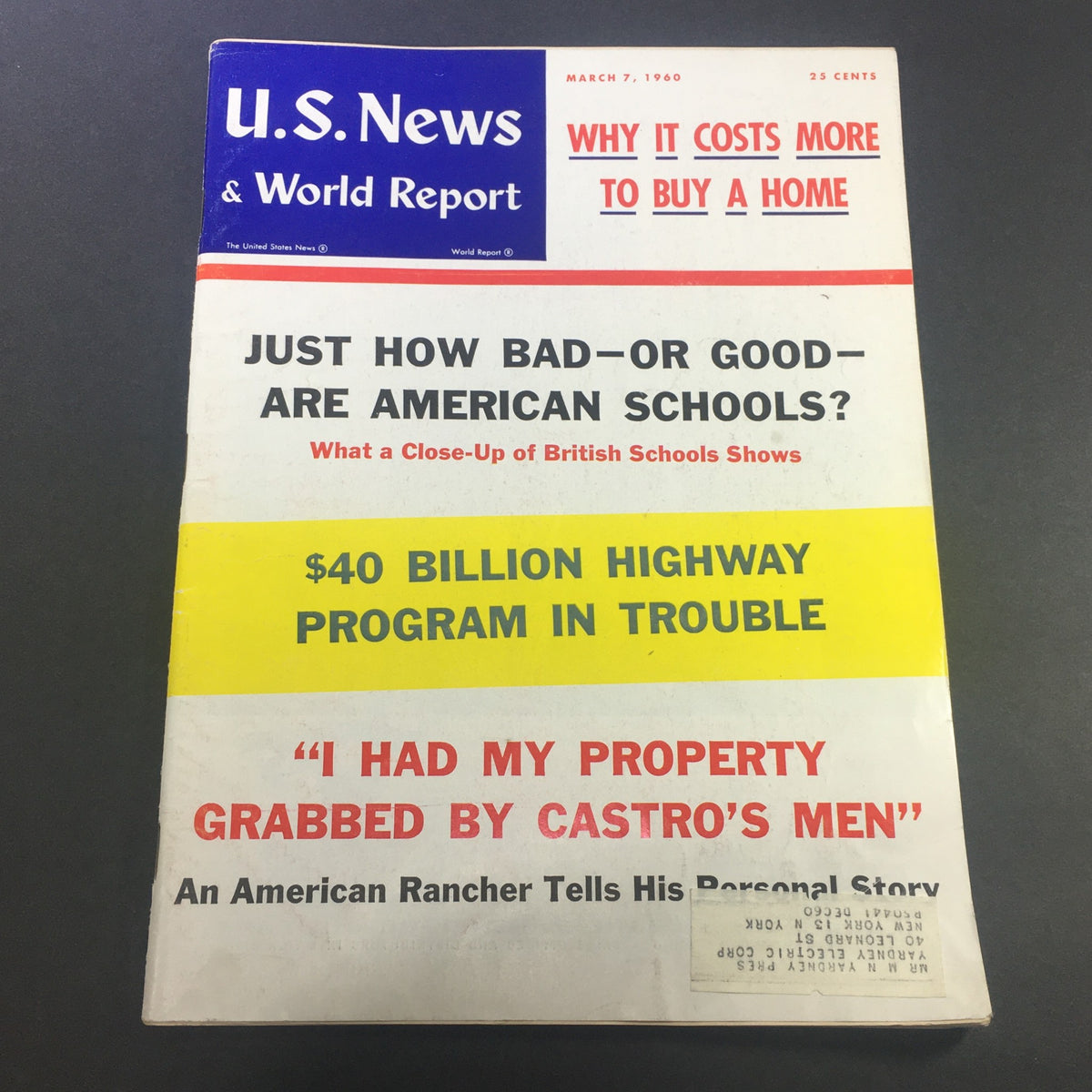 Cover of the March 7, 1960 U.S. News & World Report Magazine featuring the headline on the $40 billion highway program and articles about American schools and property rights.