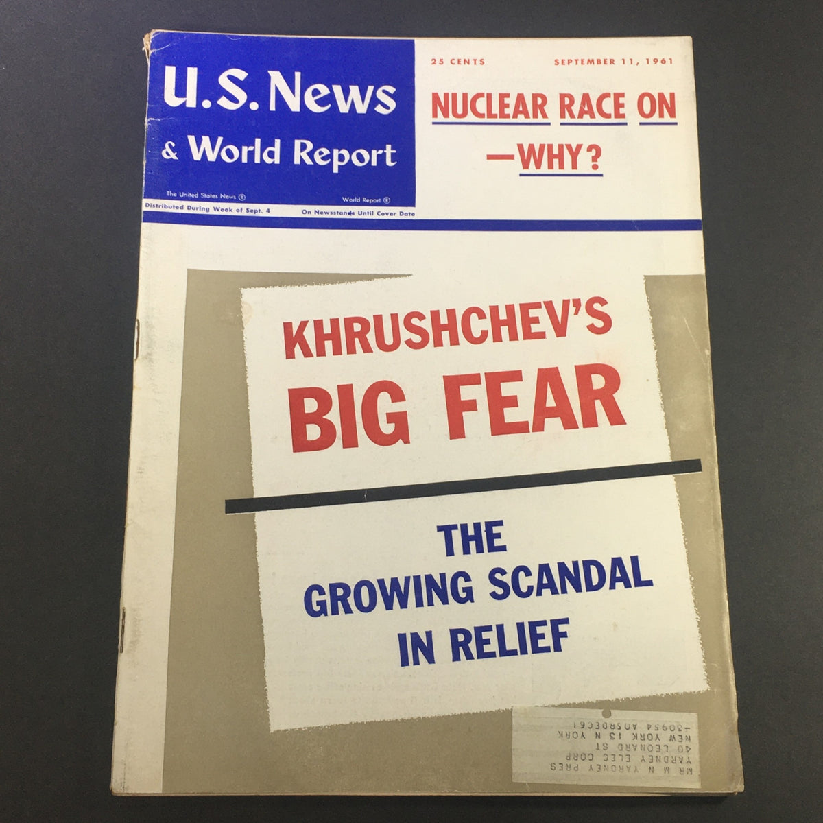 Vintage U.S. News & World Report Magazine September 11 1961 - Nikita Khrushchev Fear