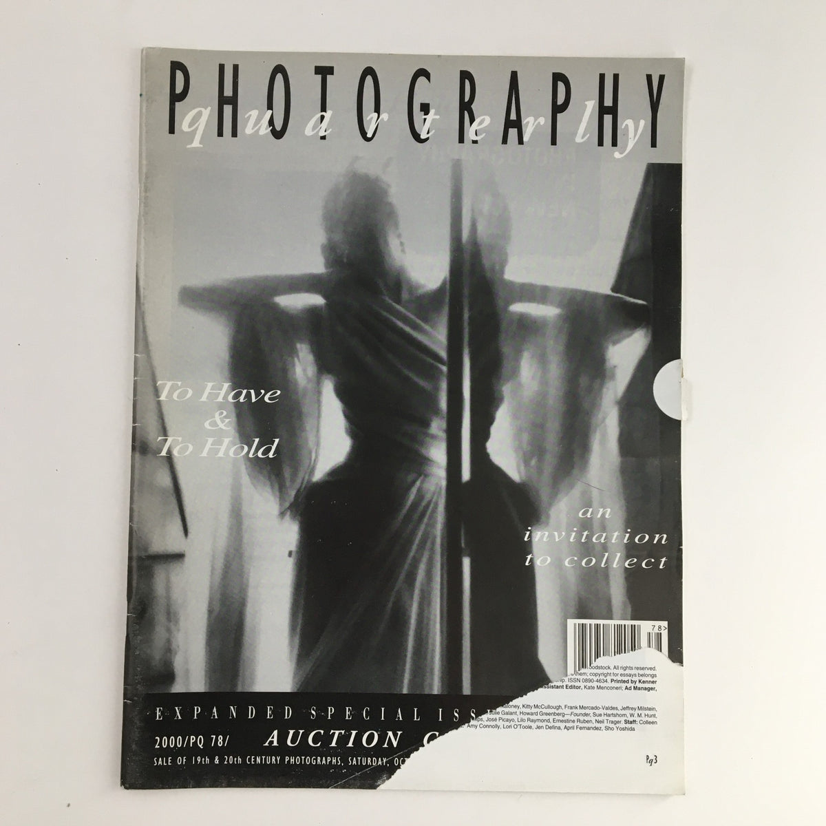 Photography Quarterly Auction Catalog 2000 #78 cover featuring the title 'To Have & To Hold: An Invitation' with an artistic image of a sculpture and soft lighting.