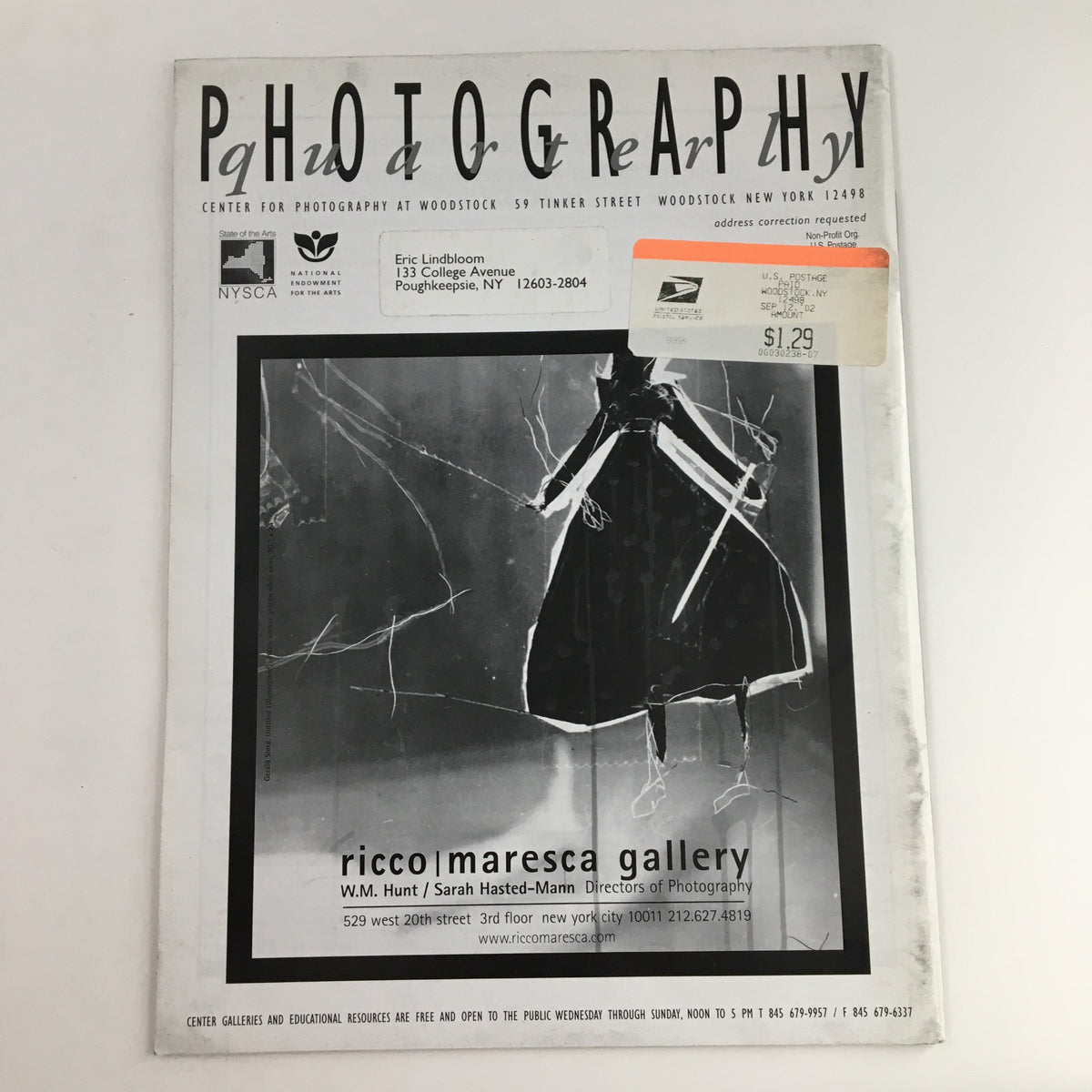 Back cover of the Photography Quarterly Auction Catalog 2002 #84 Silver Linings by Amanda Means, featuring a vintage design and an address label for a photography gallery.