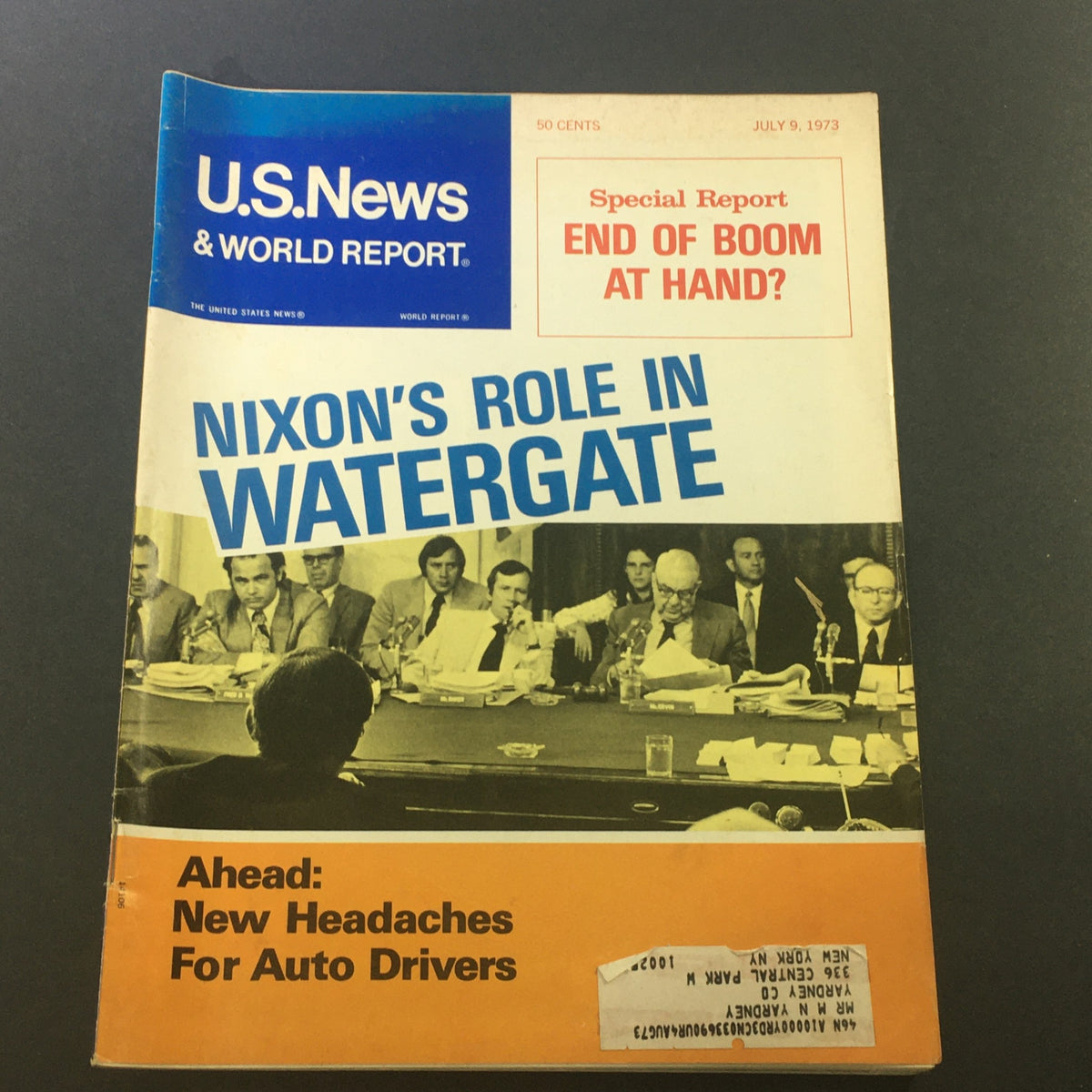 Vintage U.S. News & World Report magazine cover from July 9, 1973, featuring the article on Richard Nixon's role in the Watergate scandal, highlighting significant political events and historical context.
