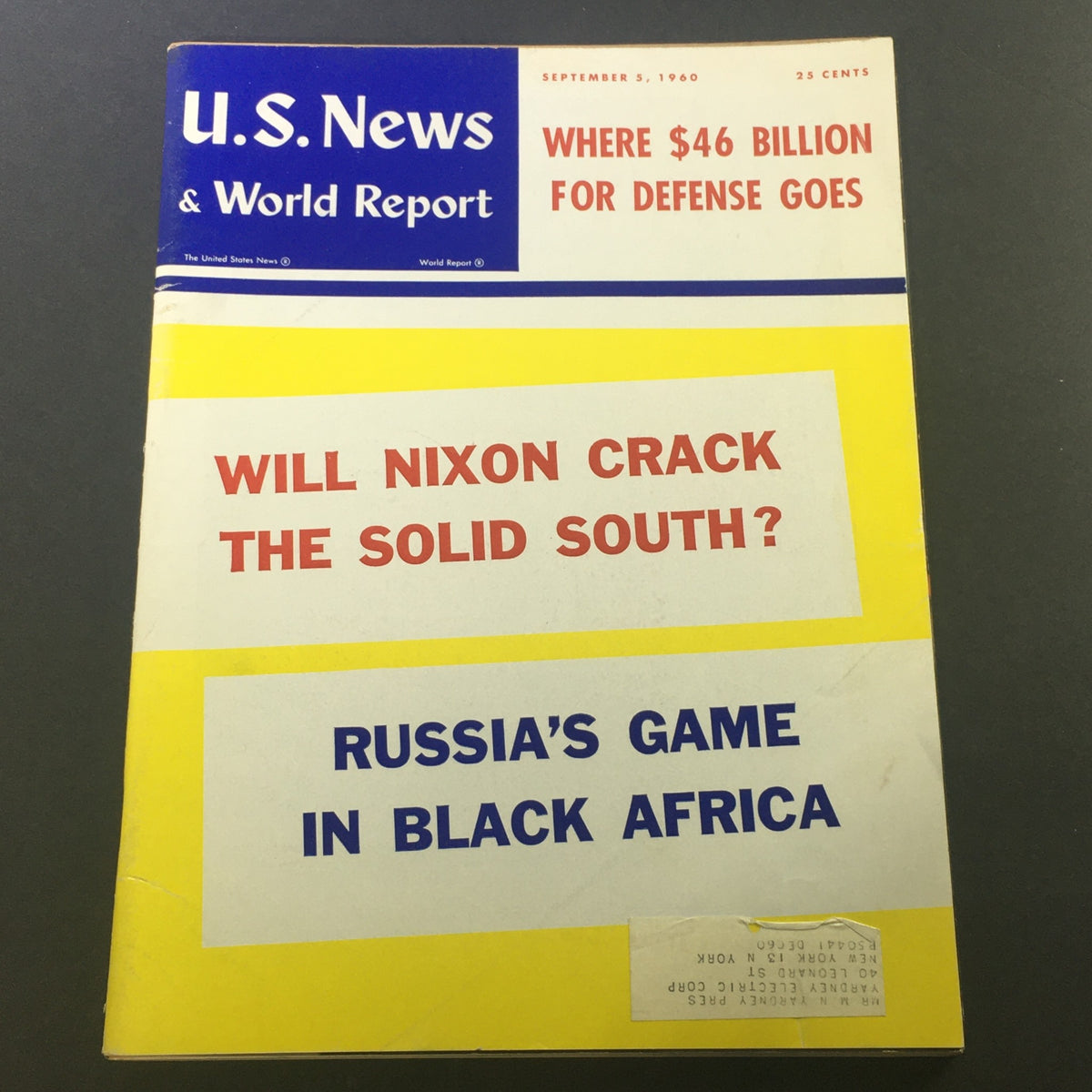 Cover of the VTG U.S. News & World Report Magazine from September 5, 1960, featuring a bold title about Richard Nixon and headlines discussing political topics from the early 1960s.