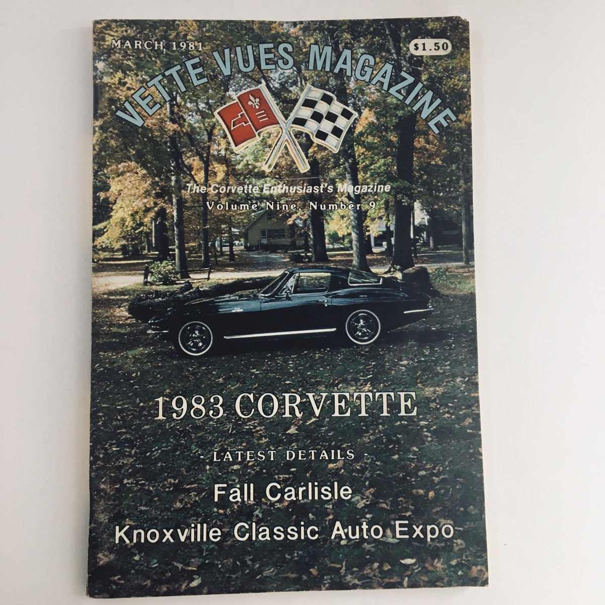 Cover of Vette Vues Magazine March 1981 Vol 9 #9 featuring a classic 1983 Corvette, highlighting Fall Carlisle and Knoxville Classic Auto Expo.