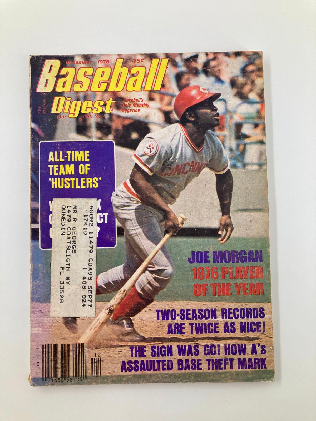 VTG Baseball Digest from December 1976 featuring Joe Morgan, the 1976 Player of the Year, showcasing the cover design and highlights of the issue.