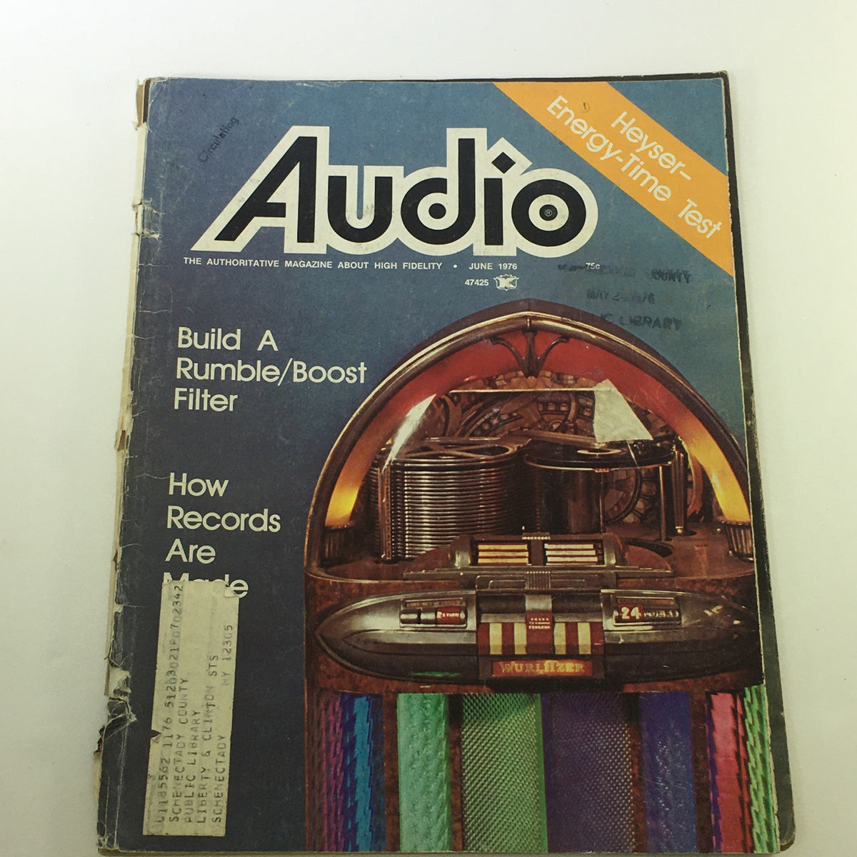 Cover of VTG Audio and Music Magazine from June 1976 featuring the title 'Build A Rumble/Boost Filter' and a vintage record player image.