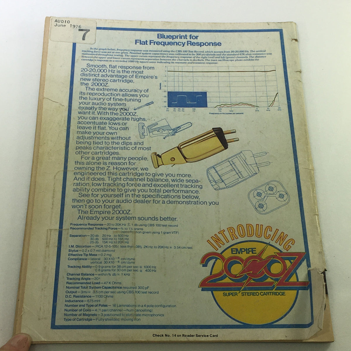 Back cover of VTG Audio and Music Magazine June 1976 showcasing the Empire 2000Z super stereo cartridge with specifications and recommendations.