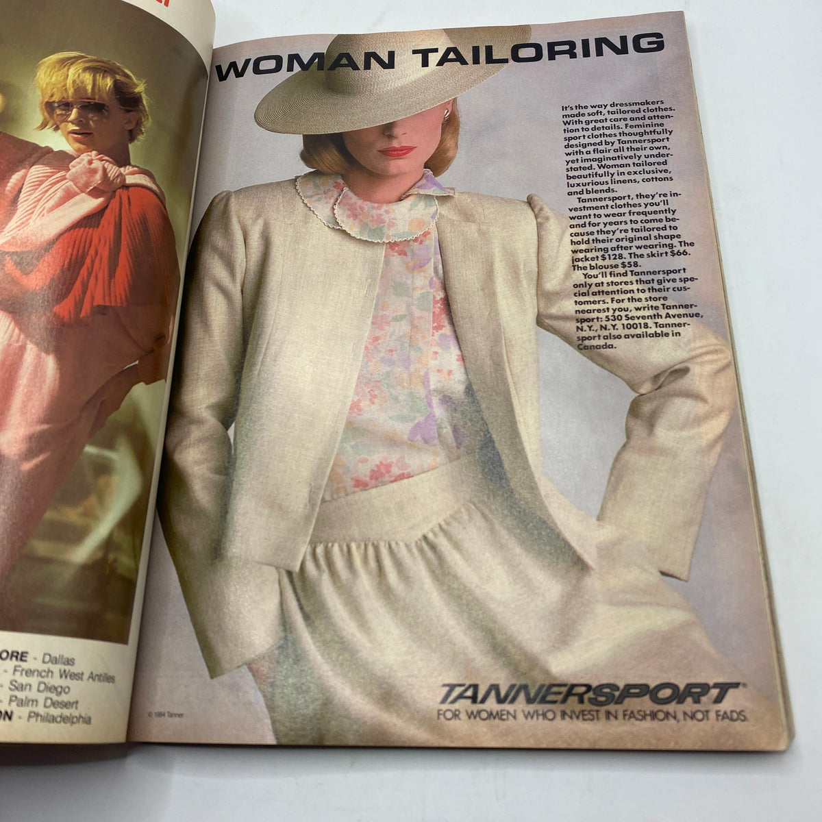 Fashion advertisement from VTG Vogue Magazine March 1984 showcasing women's tailored clothing by Tannersport, emphasizing a chic and classic style.