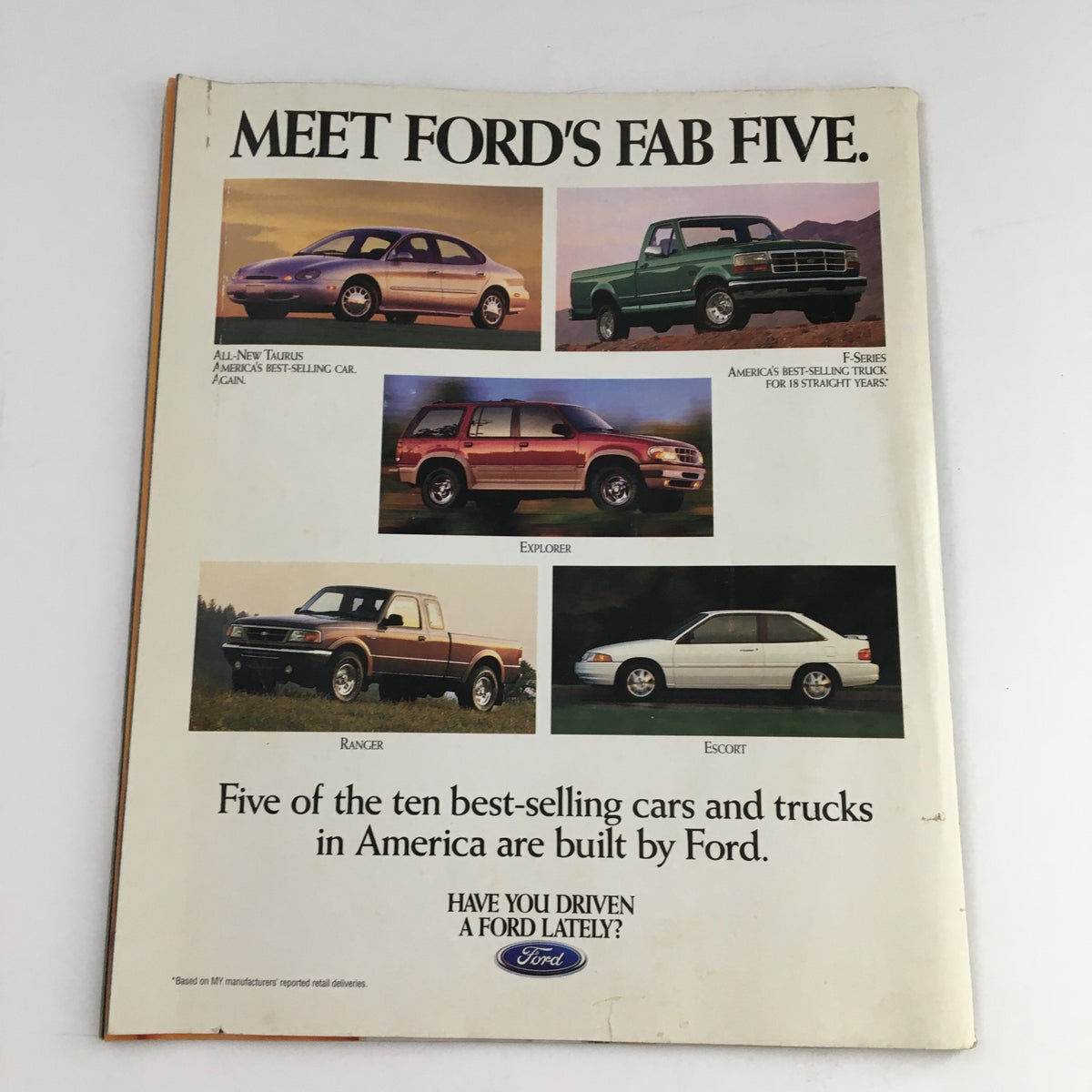Vintage advertisement for Ford vehicles, featured in Life Magazine December 1995: The Beatles From Yesterday to Today.