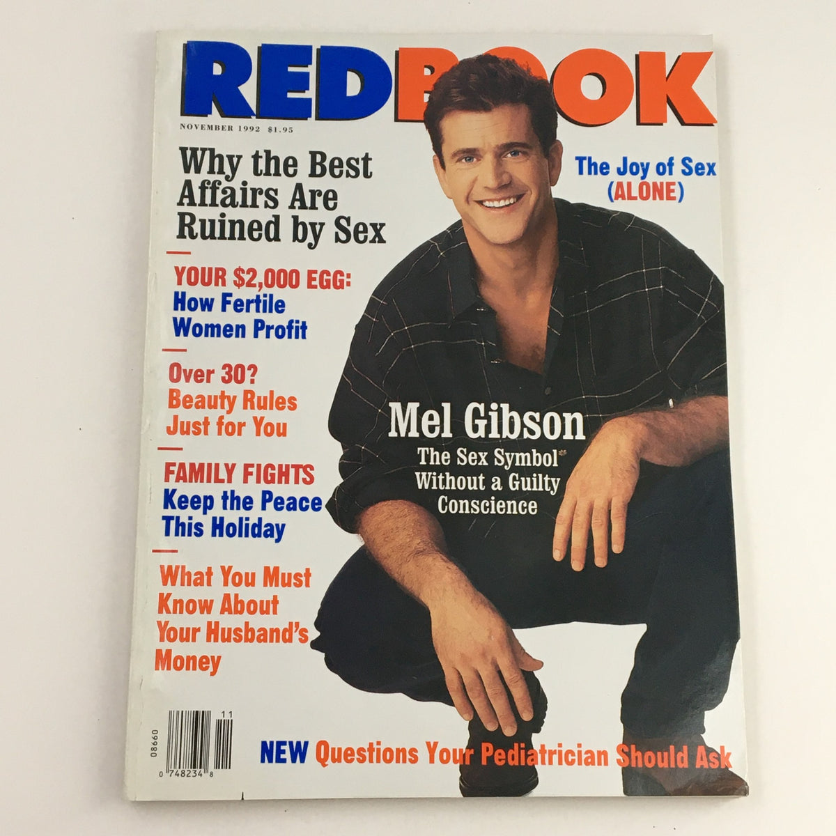 Red Book Magazine November 1992 featuring actor Mel Gibson as The Sex Symbol, highlighting articles on relationships, beauty rules, and personal finance.
