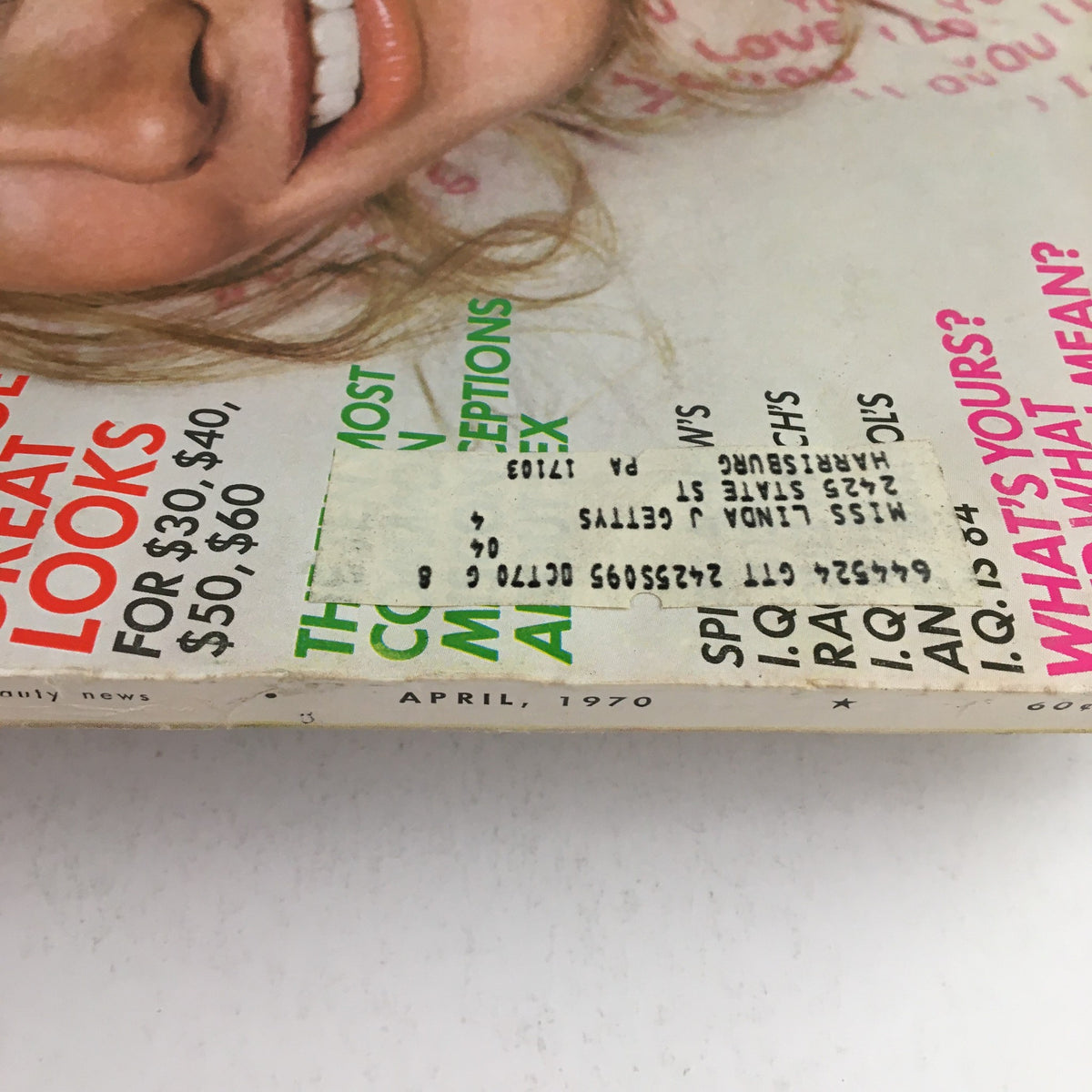 Cover of Glamour Magazine April 1970 featuring Cybill Shepherd with vibrant text and a price label, showcasing head-to-shoe great looks of the era.