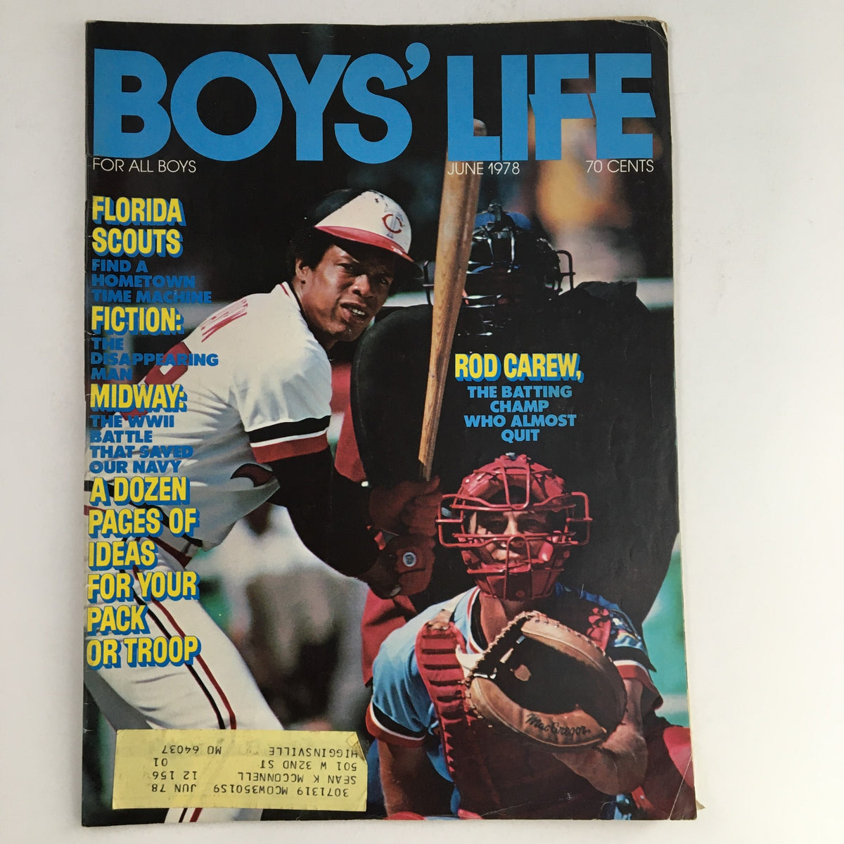 Boys' Life Magazine cover from June 1978 featuring Rod Carew, the batting champ who almost quit, showcasing baseball themes and inspirational stories for young boys.