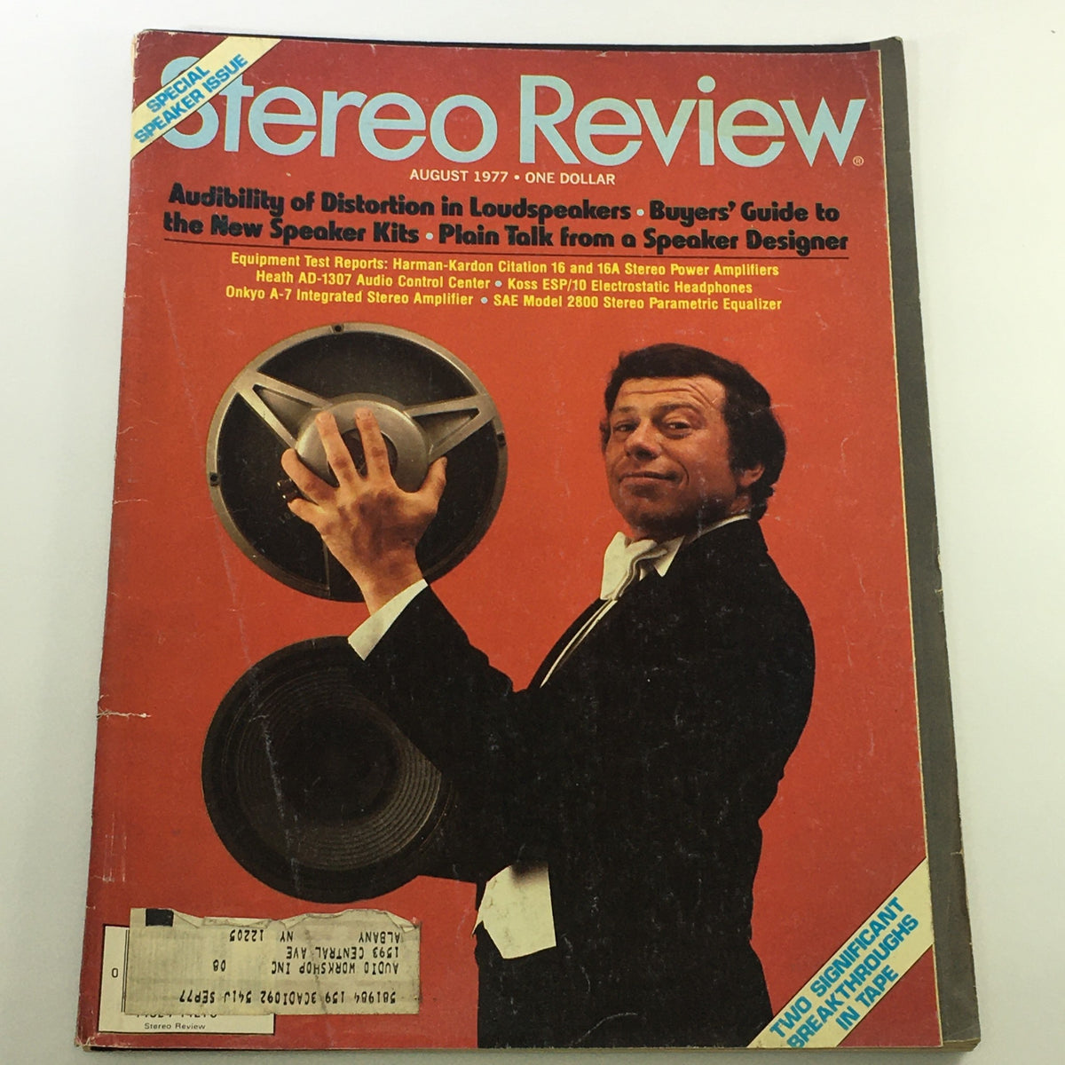 Vintage Stereo Review Magazine August 1977 cover featuring speaker designer, discussing audibility of distortion in loudspeakers and new speaker kits.