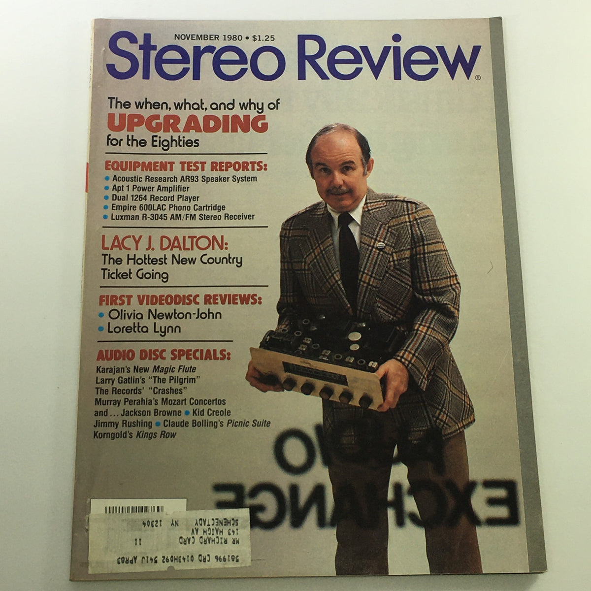 Cover of VTG Stereo Review Magazine from November 1980 featuring prominent reviews and articles on music, with highlights on Olivia Newton-John and Loretta Lynn. The magazine displays a vintage design and includes test reports for audio equipment.