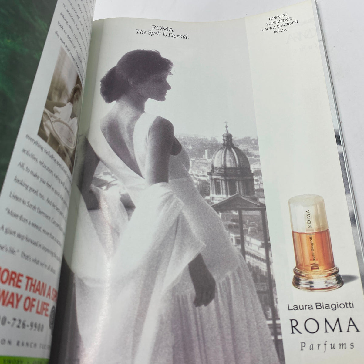 Vogue Magazine November 1991, advertisement for Laura Biagiotti's Roma perfume, capturing the elegance and allure of vintage fragrance.