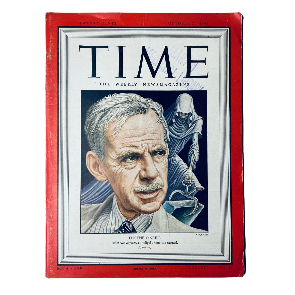 Cover of Time Magazine dated October 21, 1946, Volume 48, Number 17, featuring playwright Eugene O'Neill with an artistic illustration.