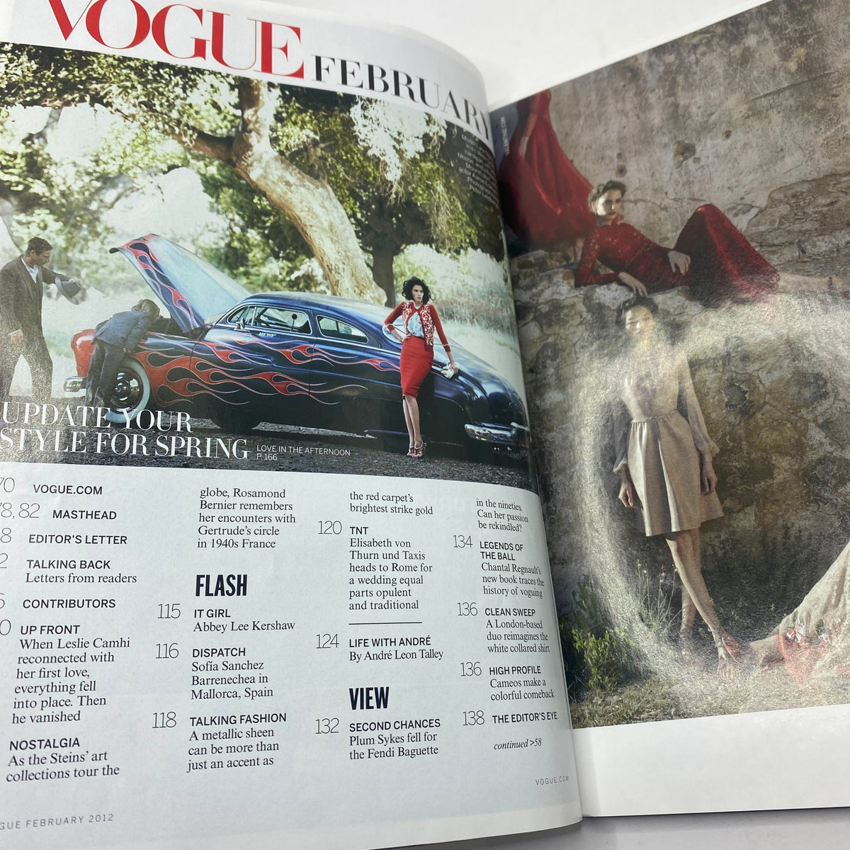 Interior page of Vogue Magazine February 2012, displaying editorial content and fashion highlights, including a feature on Taylor Swift.