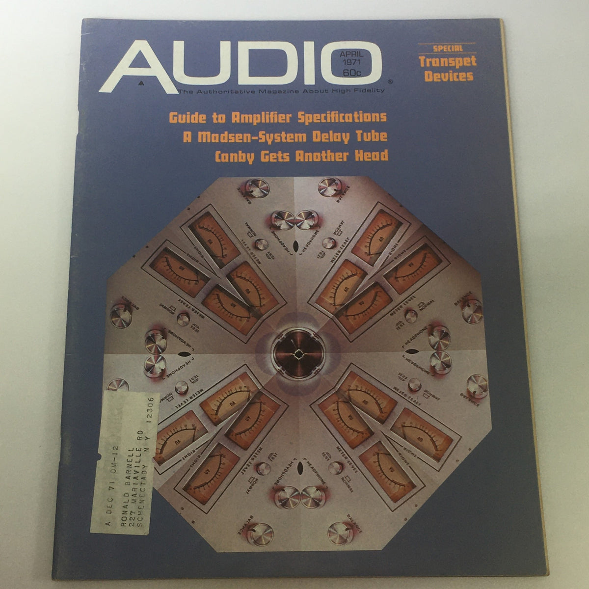 Vintage Audio & Music Magazine April 1971 cover featuring a guide to amplifier specifications, showcasing detailed graphics and technical illustrations related to audio equipment.