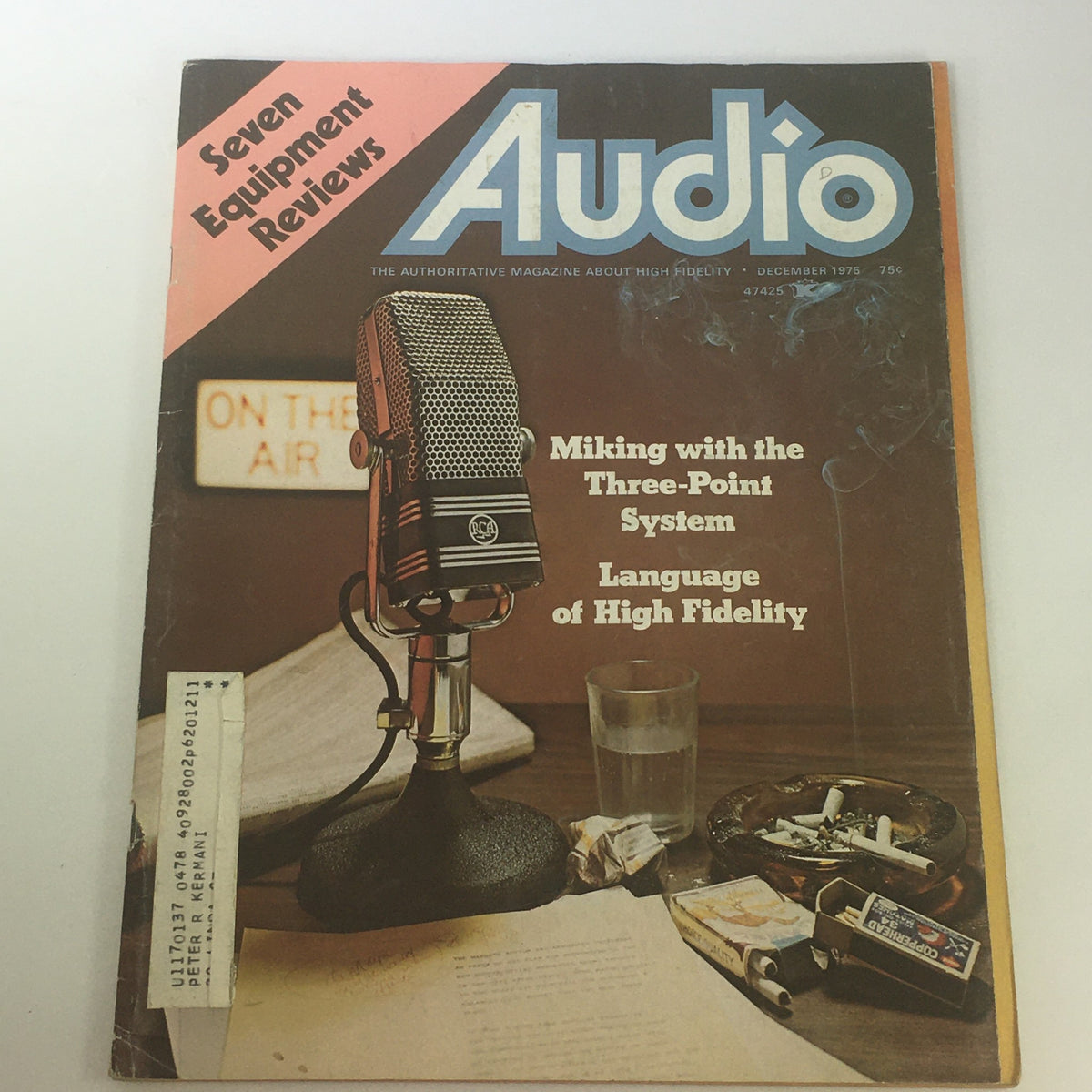 Vintage Audio & Music Magazine cover from December 1975 featuring seven equipment reviews with a classic microphone and vintage aesthetic.