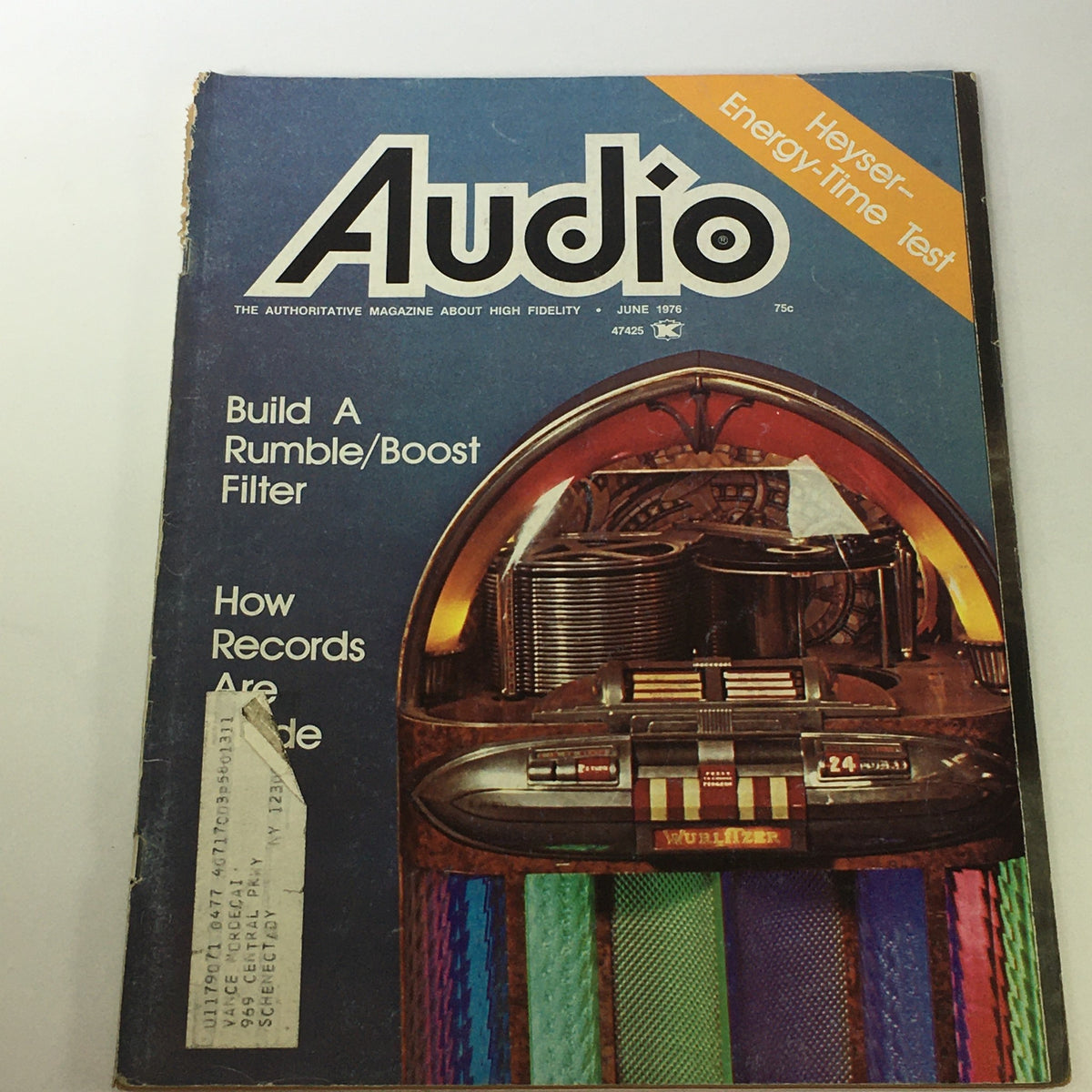 VTG Audio & Music Magazine June 1976 cover featuring a retro jukebox, titled 'Build A Rumble/Boost Filter', showcasing articles on audio technology and sound innovation.