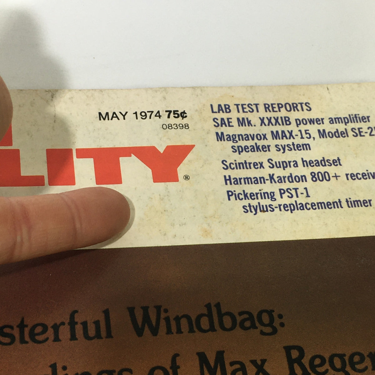 Back cover of VTG High Fidelity Music Magazine May 1974, listing lab test reports and advertisements, relating to the theme Masterful Windbag: The Recordings of Max Reger.