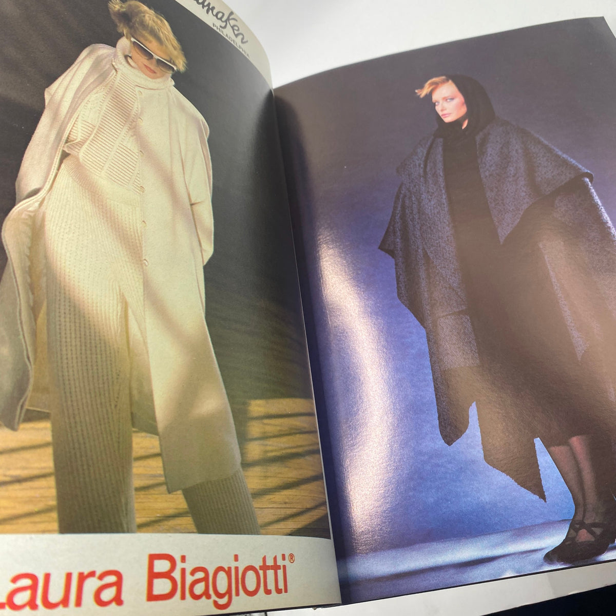 Editorial spread from VTG Vogue Magazine October 1984, featuring high-fashion looks by designer Laura Biagiotti, capturing 1980s style.