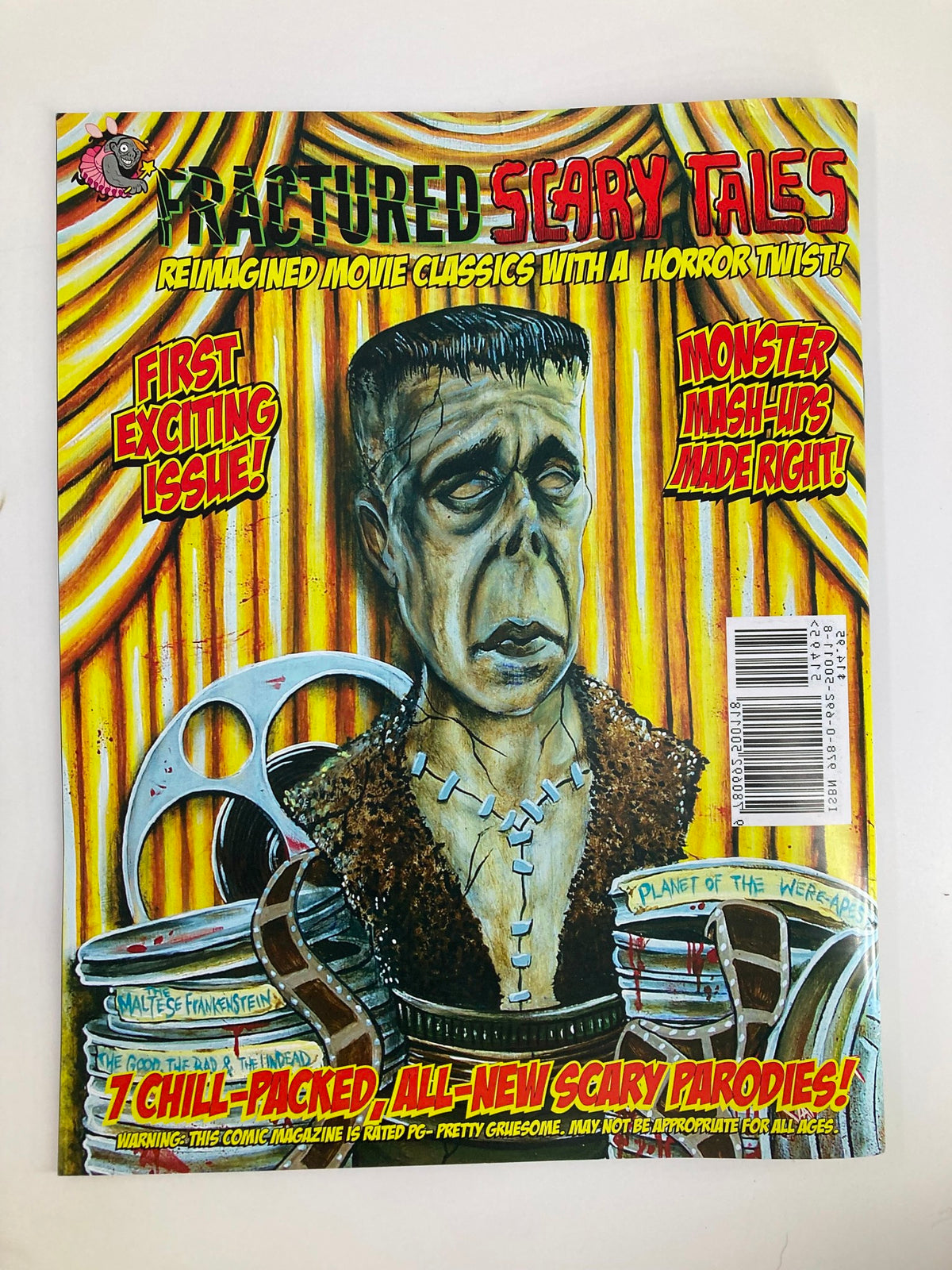 Cover of Fractured Scary Tales Vol. 1 Fall 2015 featuring a reimagined classic horror illustration with the title 'Planet of the Were-Apes'. The cover highlights a stylized representation of the character resembling Frankenstein, emphasizing the magazine's theme of horror parodies.