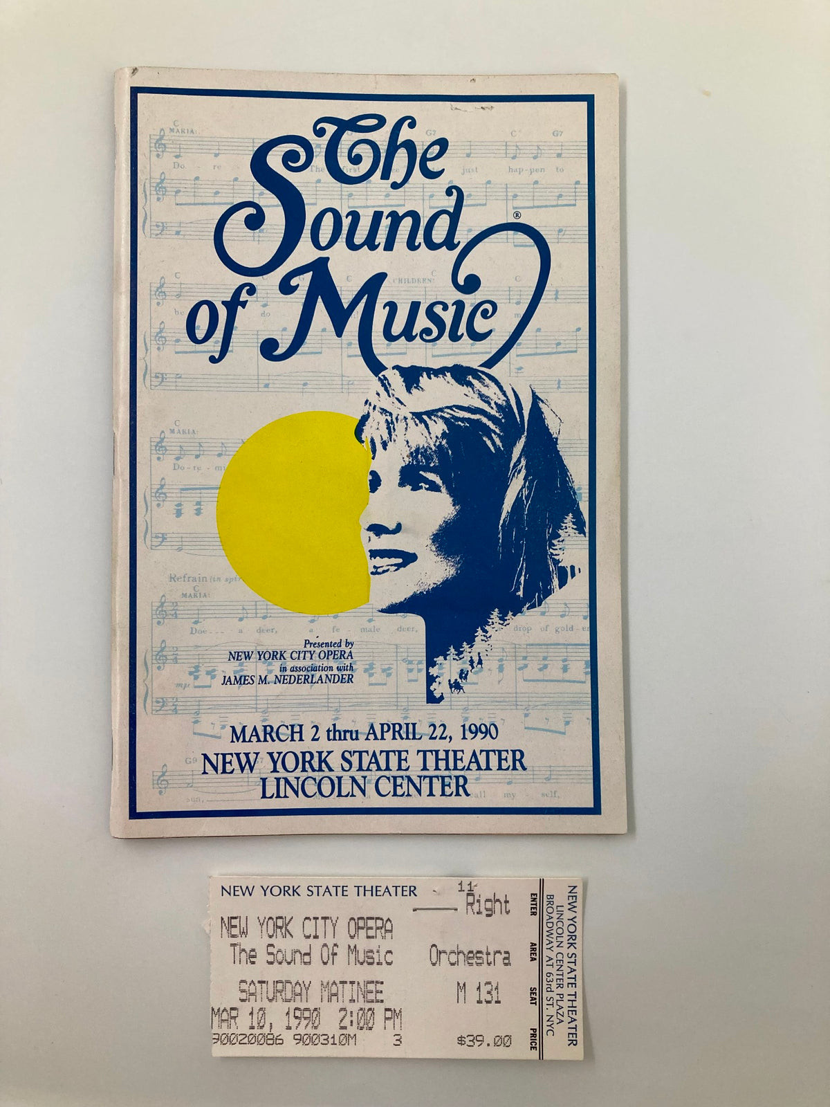 1990 New York State Theater Lincoln Center The Sound of Music program cover featuring Debby Boone and music notes.