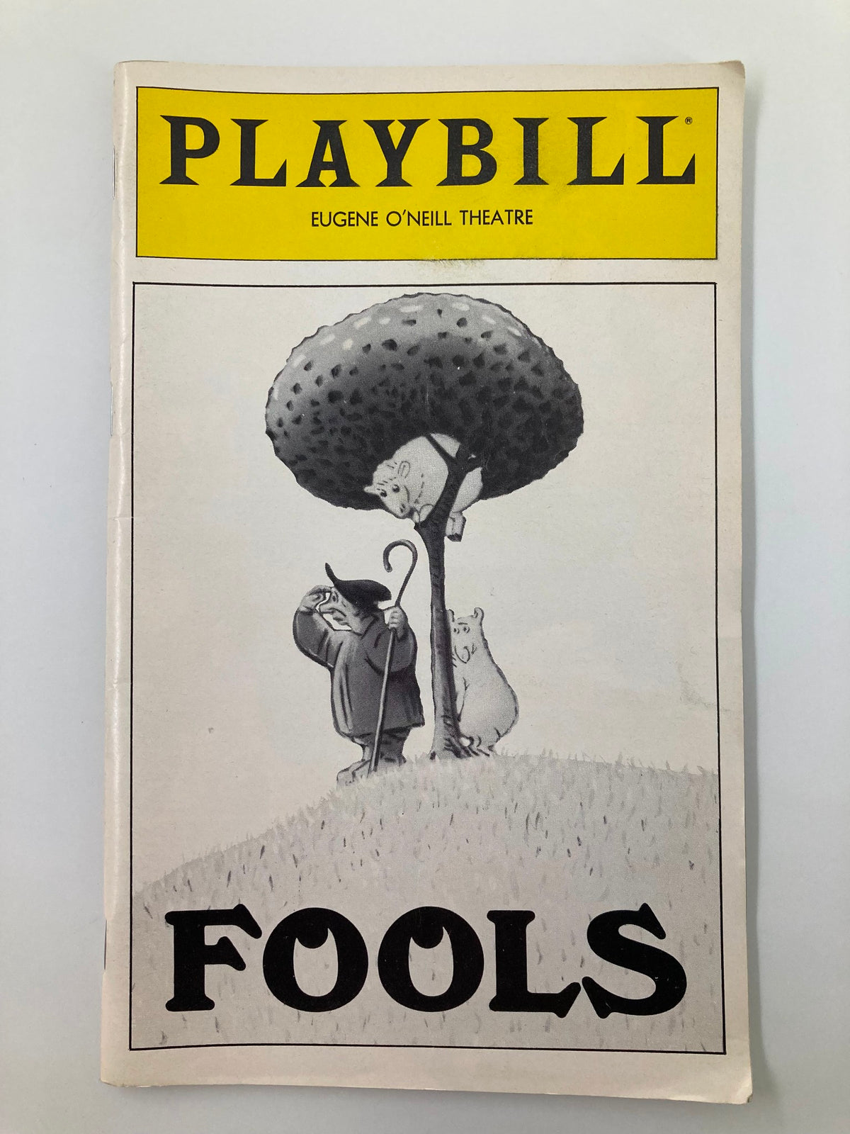 1981 Playbill for Eugene O'Neill Theatre's 'Fools' featuring an iconic cover illustration with whimsical characters, showcasing theatrical history.